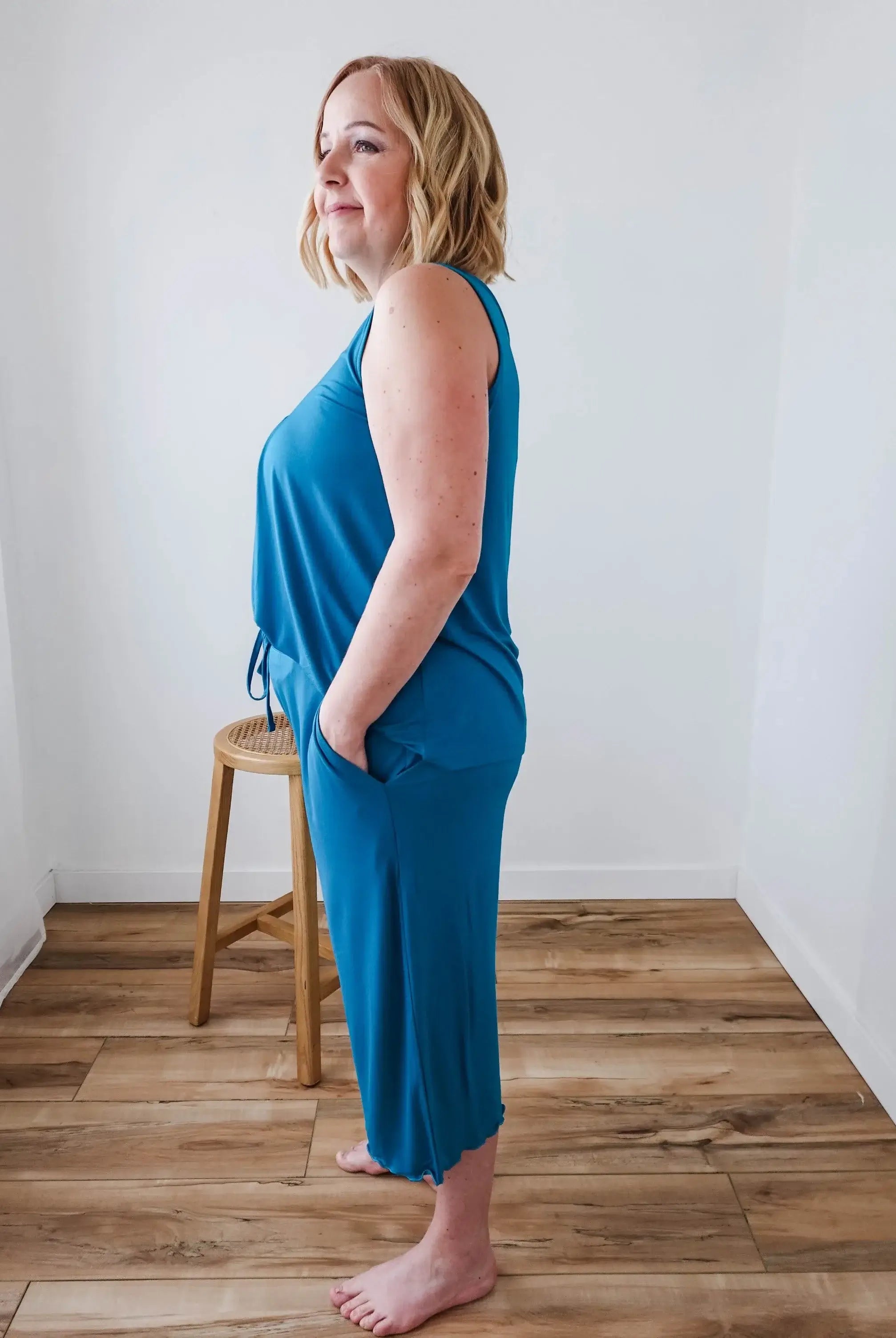 🌊 PJ Tank Pleated/Flutter Capri | Cyan Teal 🌊-Georgia Rylan-Cloud Nine Pajamas