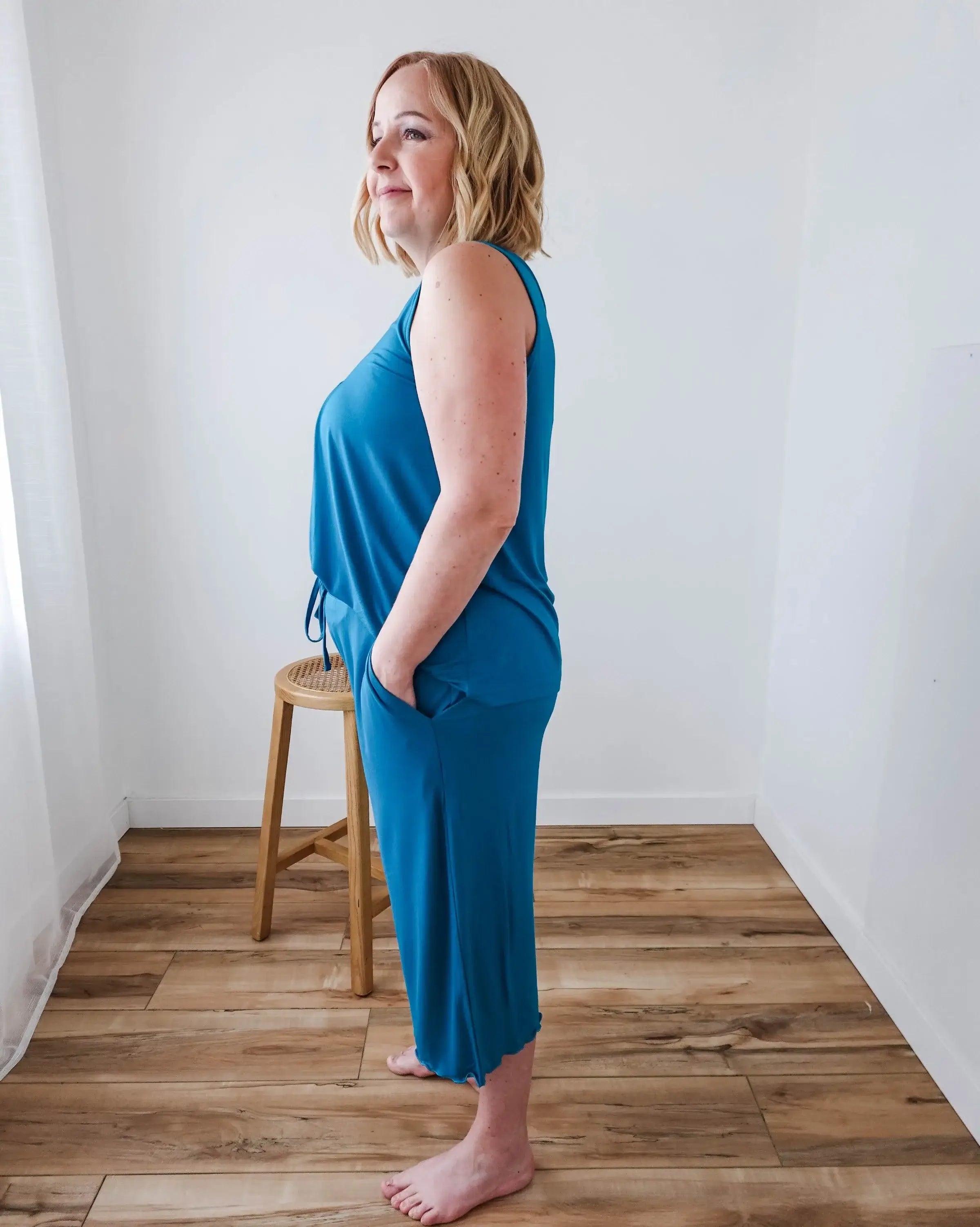 π PJ Tank Pleated/Flutter Capri | Cyan Teal π-Georgia Rylan-Cloud Nine Pajamas