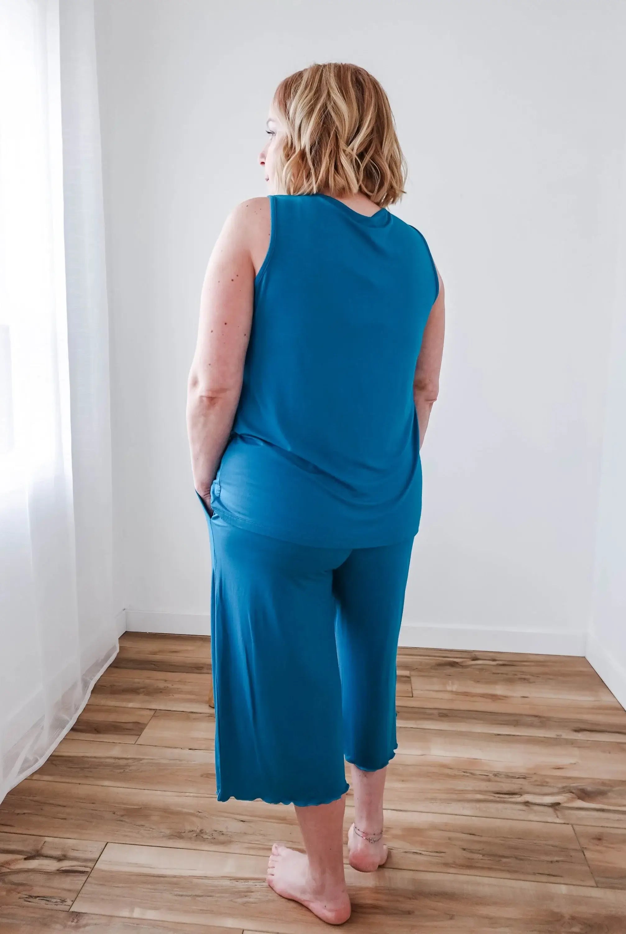 🌊 PJ Tank Pleated/Flutter Capri | Cyan Teal 🌊-Georgia Rylan-Cloud Nine Pajamas