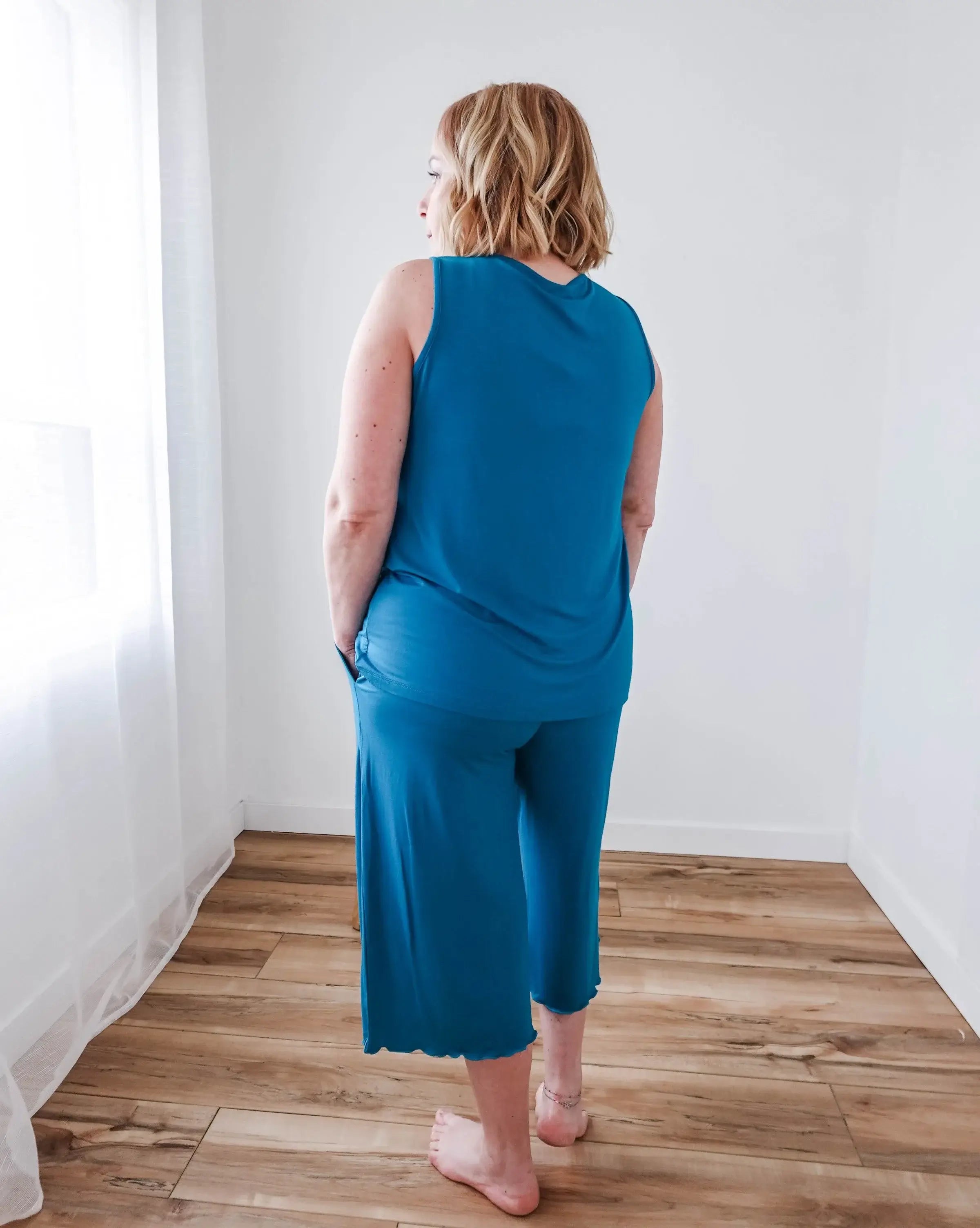 π PJ Tank Pleated/Flutter Capri | Cyan Teal π-Georgia Rylan-Cloud Nine Pajamas