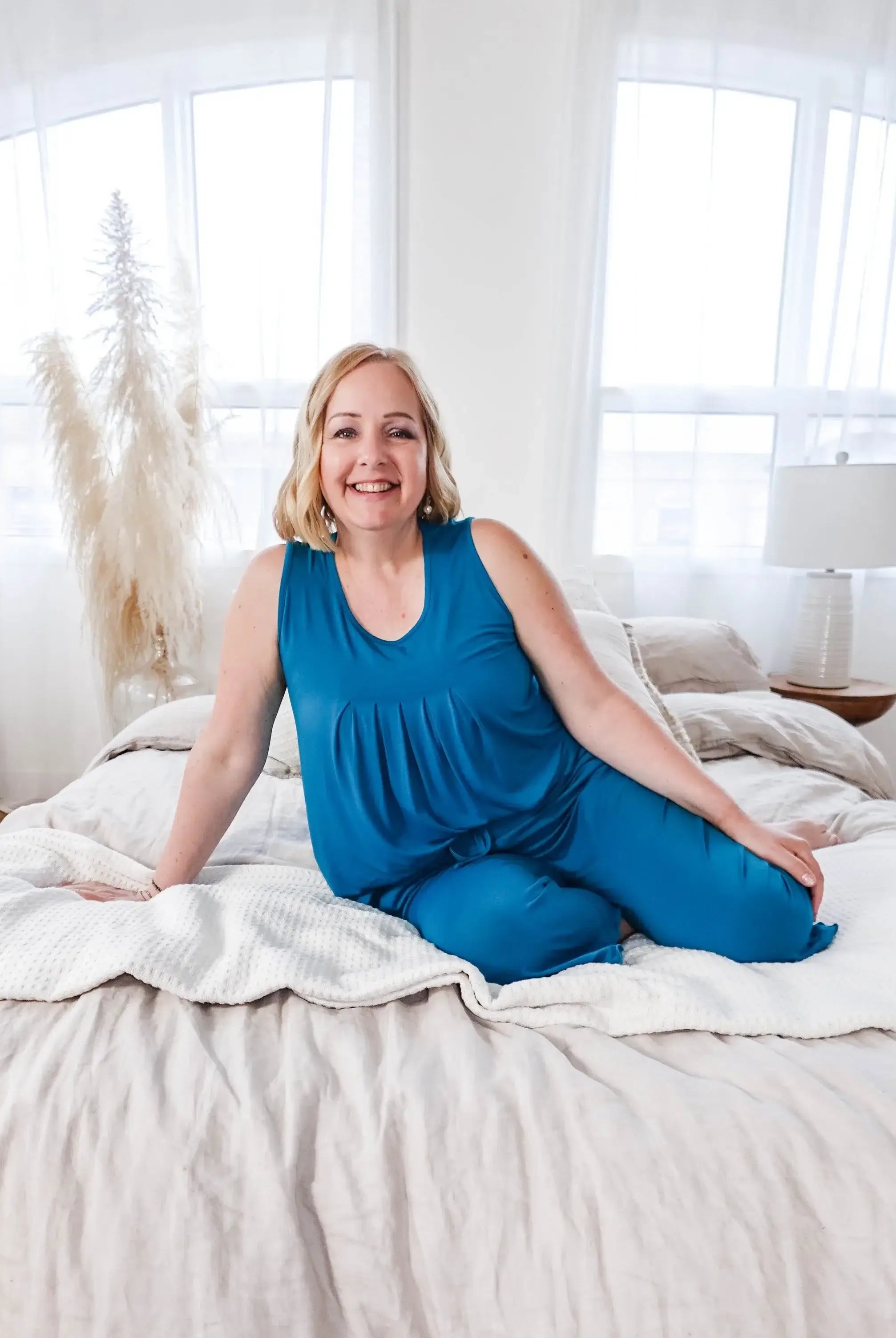 🌊 PJ Tank Pleated/Flutter Capri | Cyan Teal 🌊-Georgia Rylan-Cloud Nine Pajamas