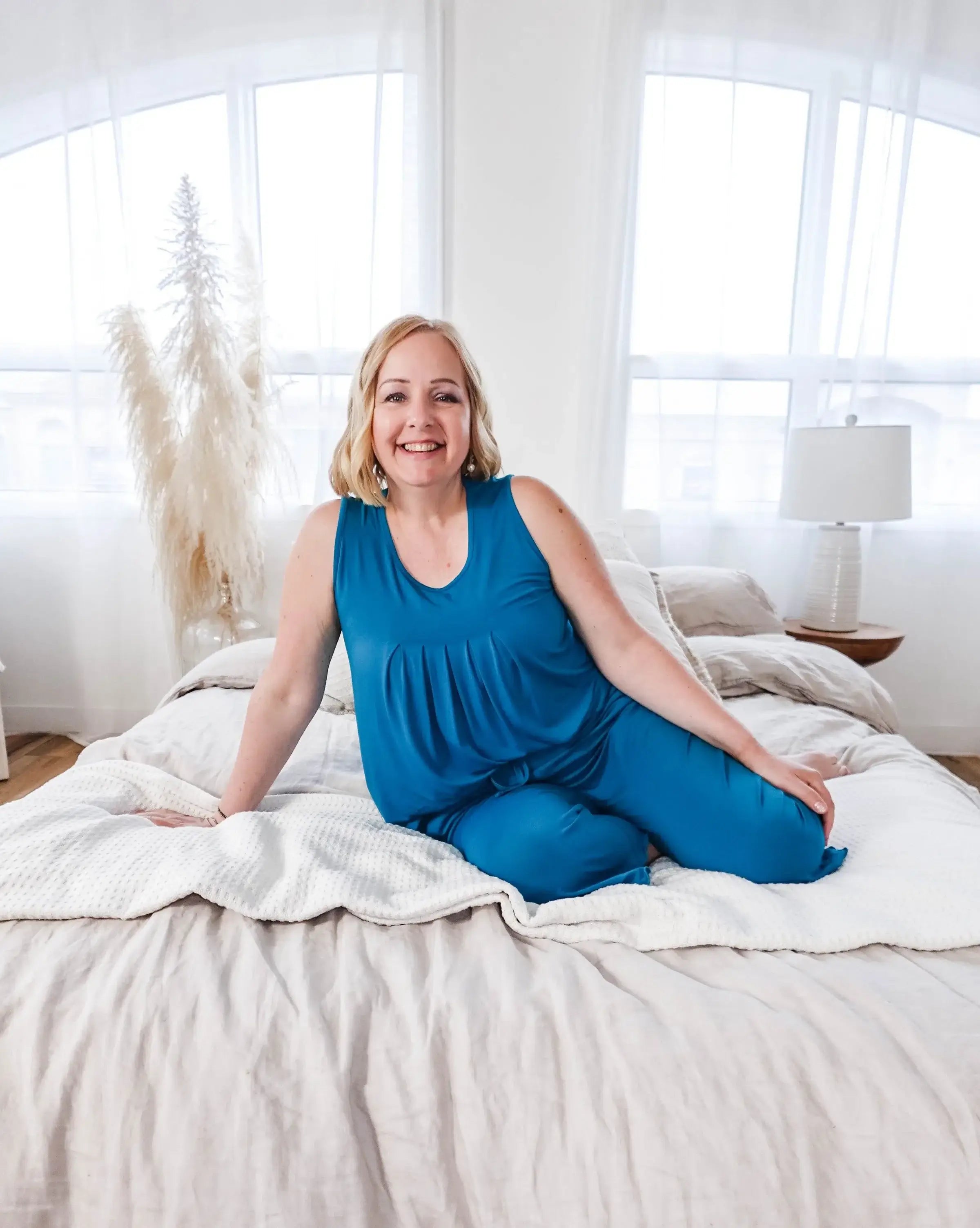 π PJ Tank Pleated/Flutter Capri | Cyan Teal π-Georgia Rylan-Cloud Nine Pajamas