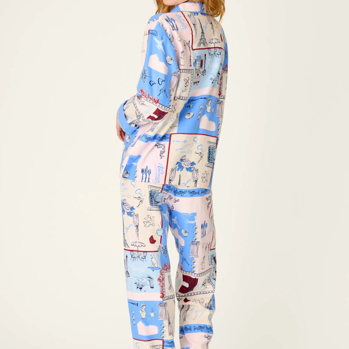 PJ Salvage Allons-Y ivory Parisian set back view — Cloud Nine Pajamas
