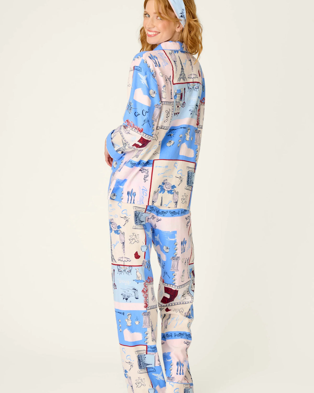 PJ Salvage Allons-Y ivory Parisian set back view — Cloud Nine Pajamas