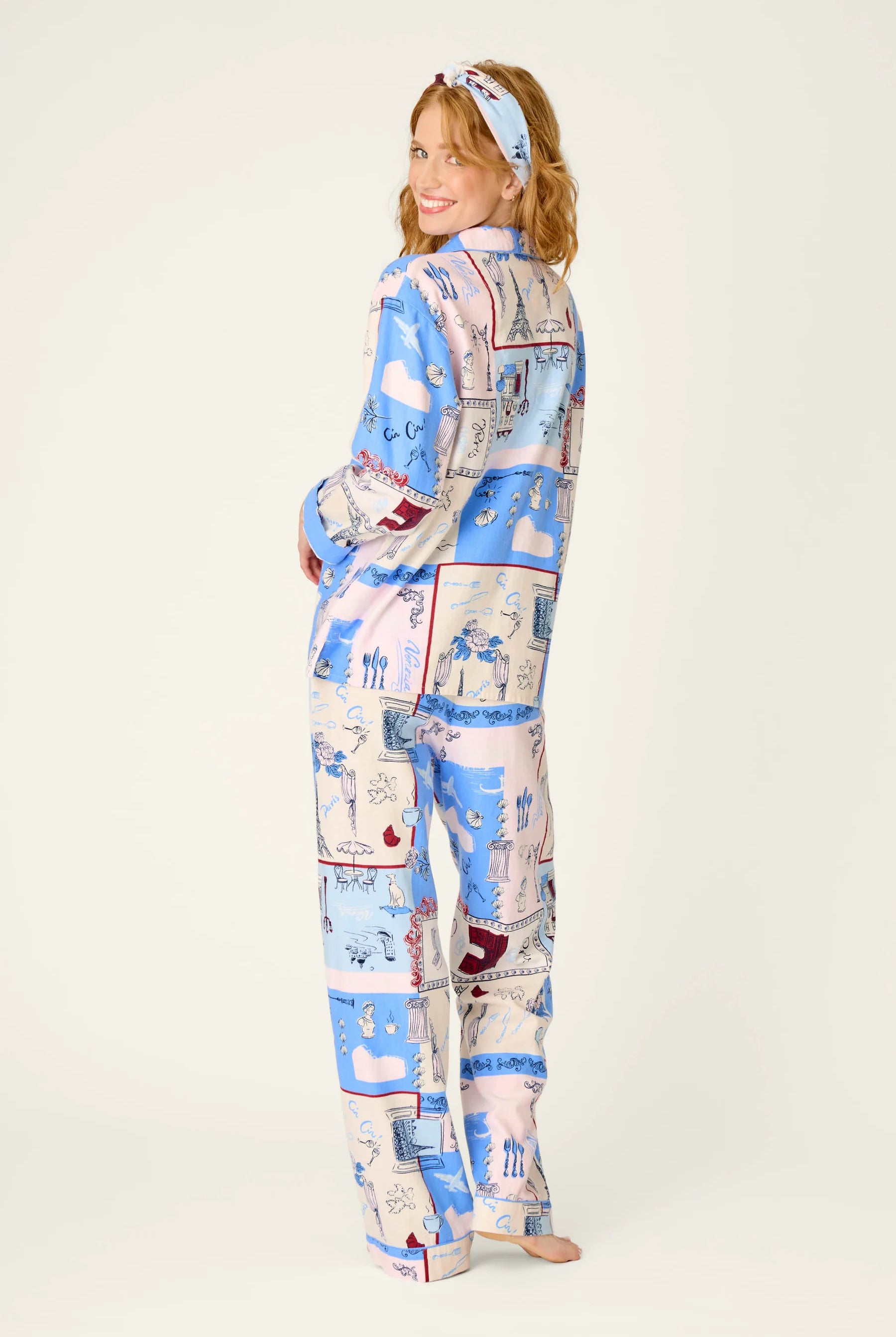PJ Salvage Allons-Y ivory Parisian set back view — Cloud Nine Pajamas