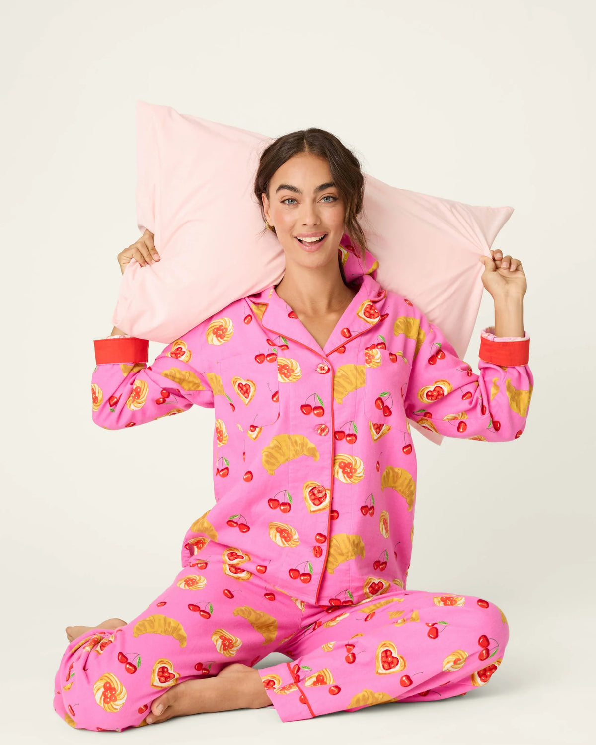 PJ Salvage Brunch Club Pink Rose flannel set lifestyle — Cloud Nine Pajamas Edmonton