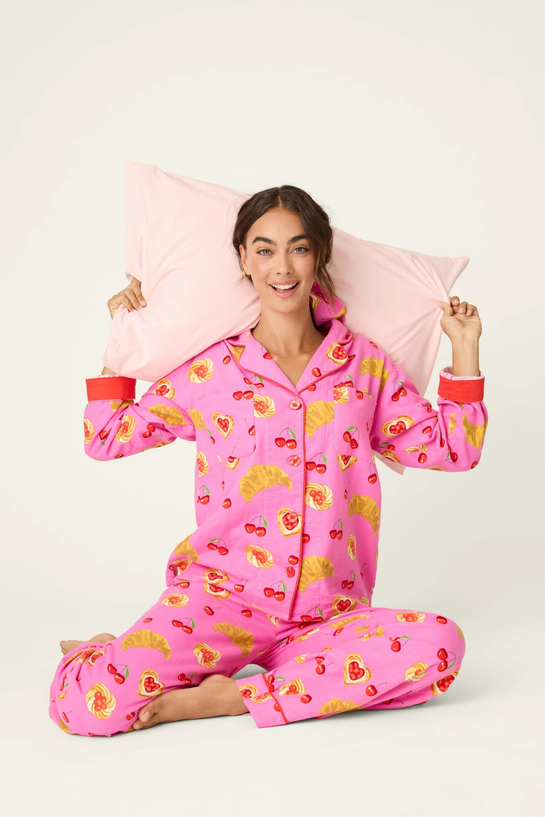 PJ Salvage Brunch Club Pink Rose flannel set lifestyle — Cloud Nine Pajamas Edmonton