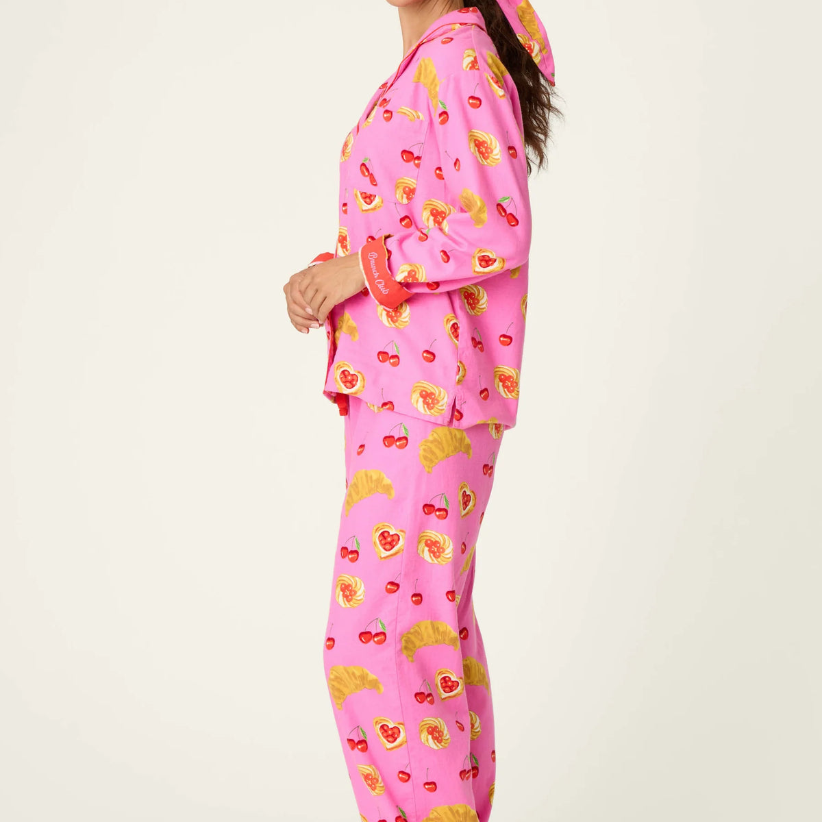 PJ Salvage Brunch Club Pink Rose pant set side view — Cloud Nine Pajamas