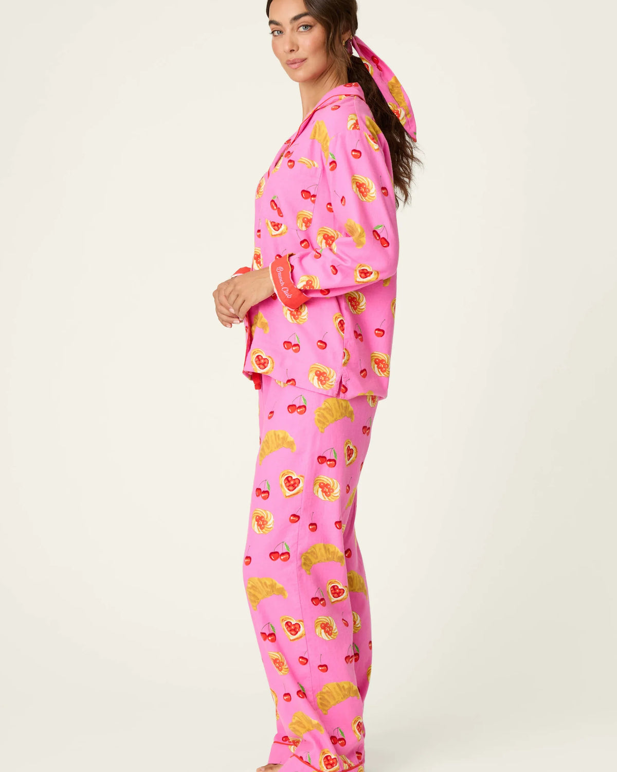 PJ Salvage Brunch Club Pink Rose pant set side view — Cloud Nine Pajamas