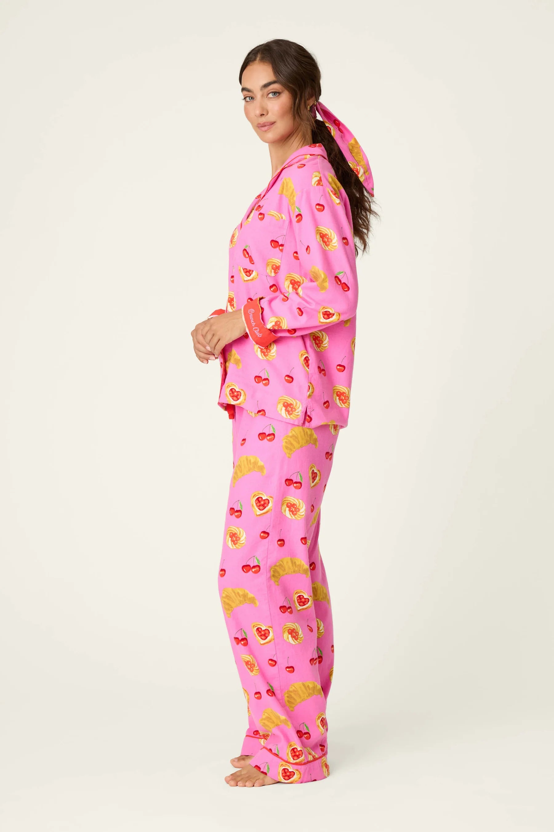 PJ Salvage Brunch Club Pink Rose pant set side view — Cloud Nine Pajamas