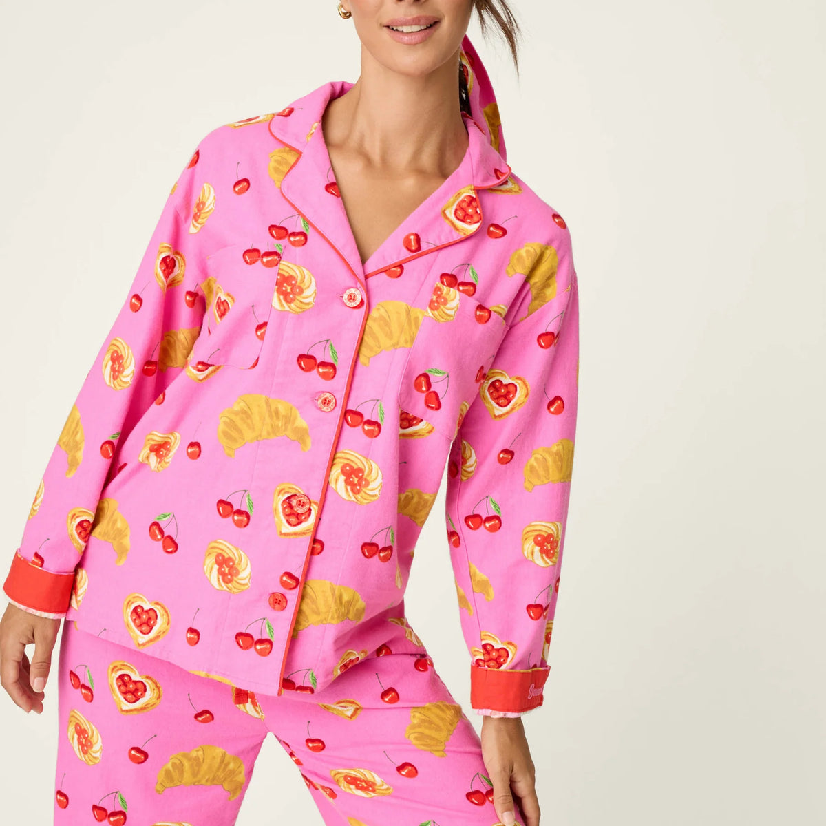 PJ Salvage Brunch Club pastry cherry print close-up — Cloud Nine Pajamas