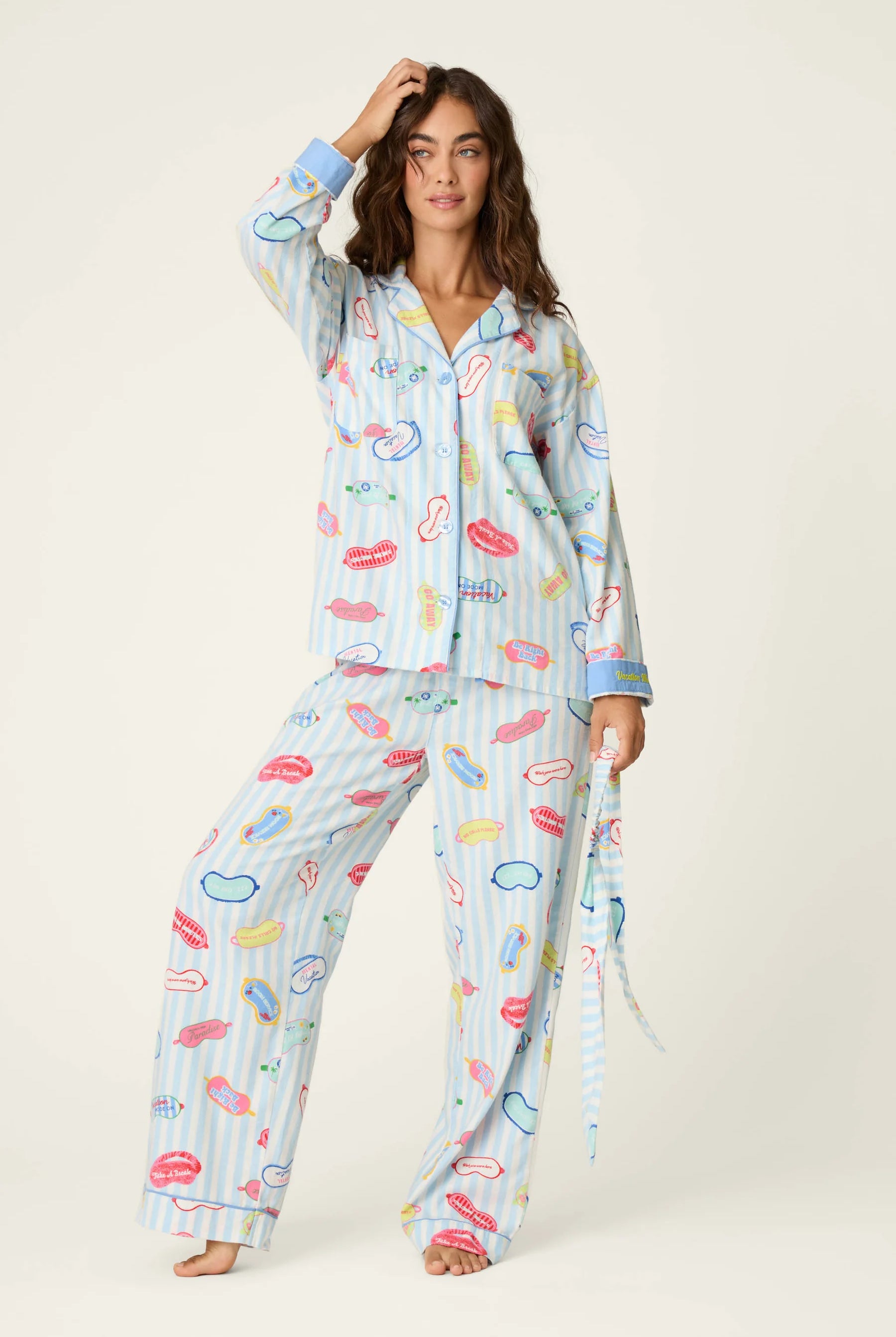 PJ Salvage Vacation Mode flannel pyjama set long sleeve top front — Cloud Nine Pajamas