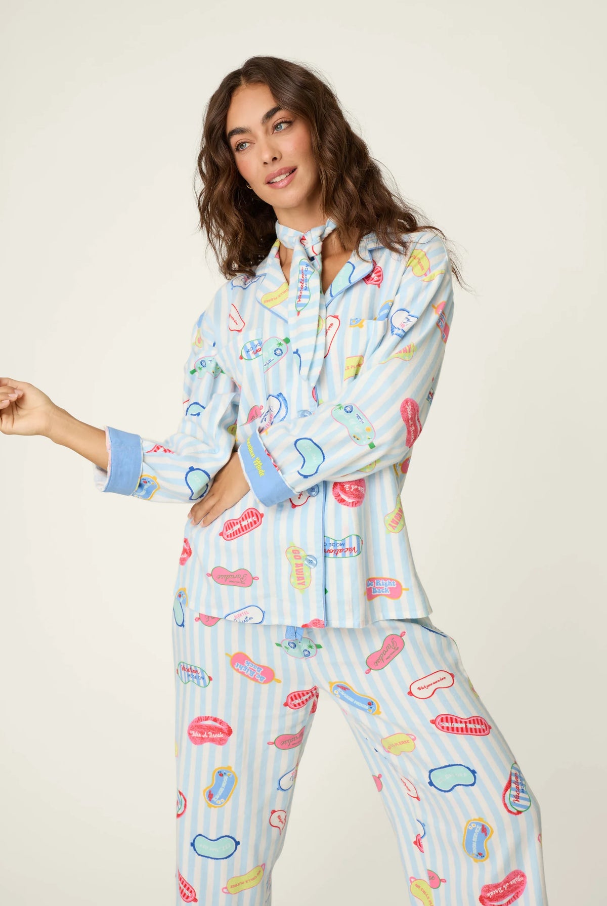 PJ Salvage Vacation Mode flannel set lifestyle — Cloud Nine Pajamas Edmonton