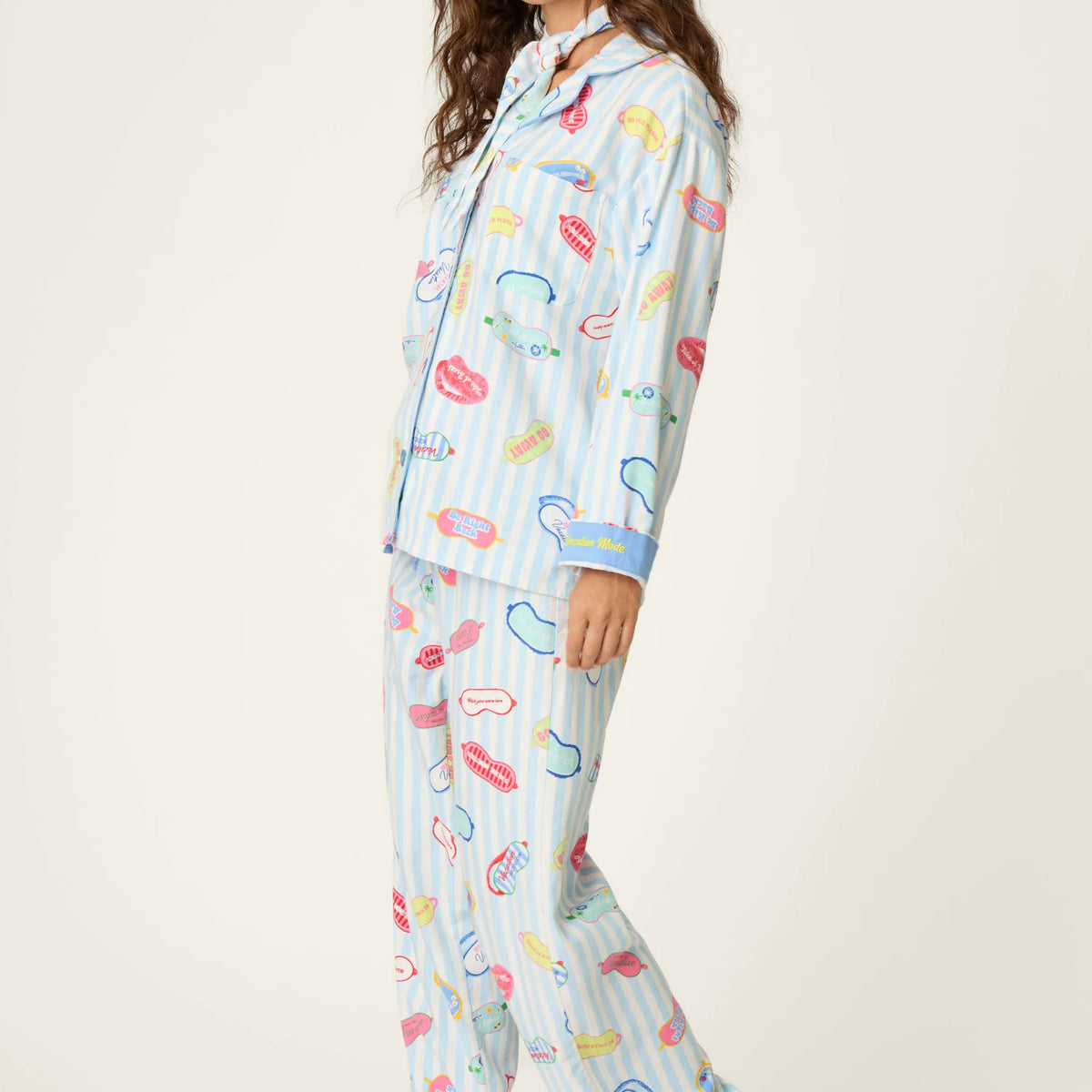 PJ Salvage Vacation Mode flannel set wide-leg pant detail — Cloud Nine Pajamas