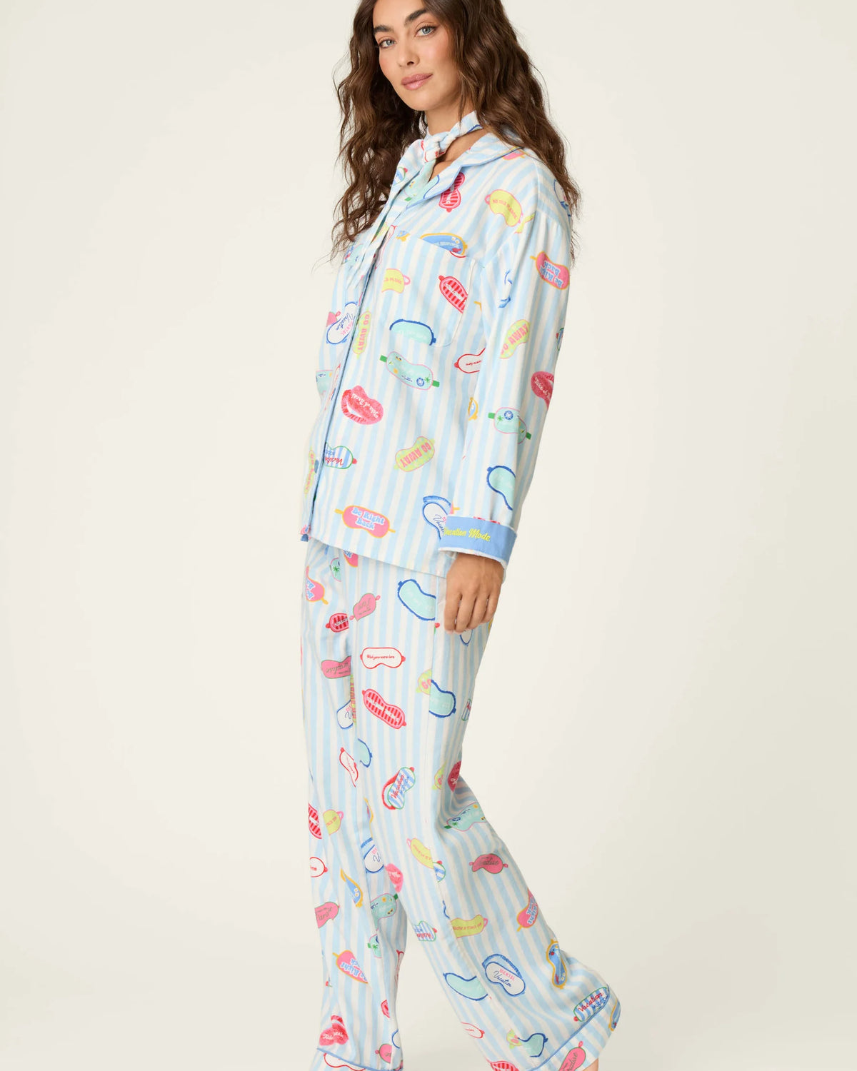 PJ Salvage Vacation Mode flannel set wide-leg pant detail — Cloud Nine Pajamas