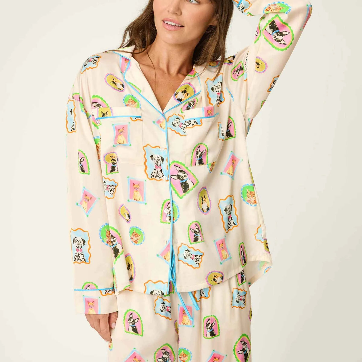 PJ Salvage Button Up Satin Set Picture Purfect Portraits