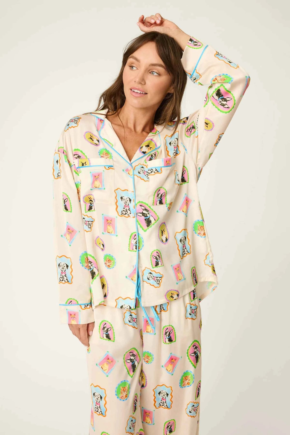 PJ Salvage Button Up Satin Set Picture Purfect Portraits