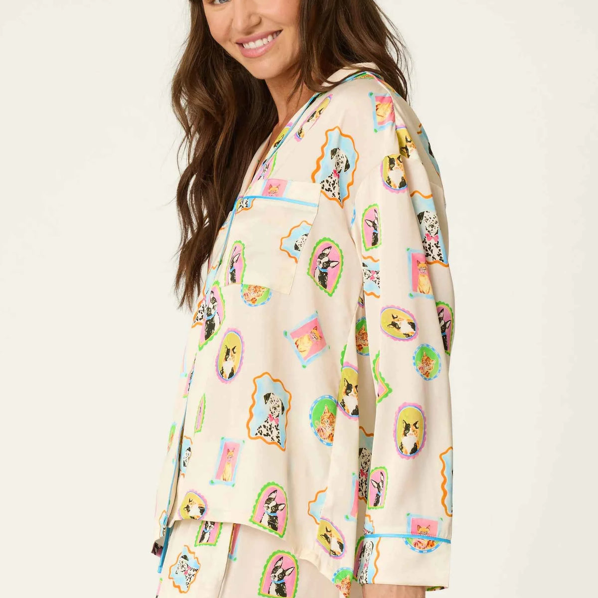 PJ Salvage Button Up Satin Set Picture Purfect Portraits