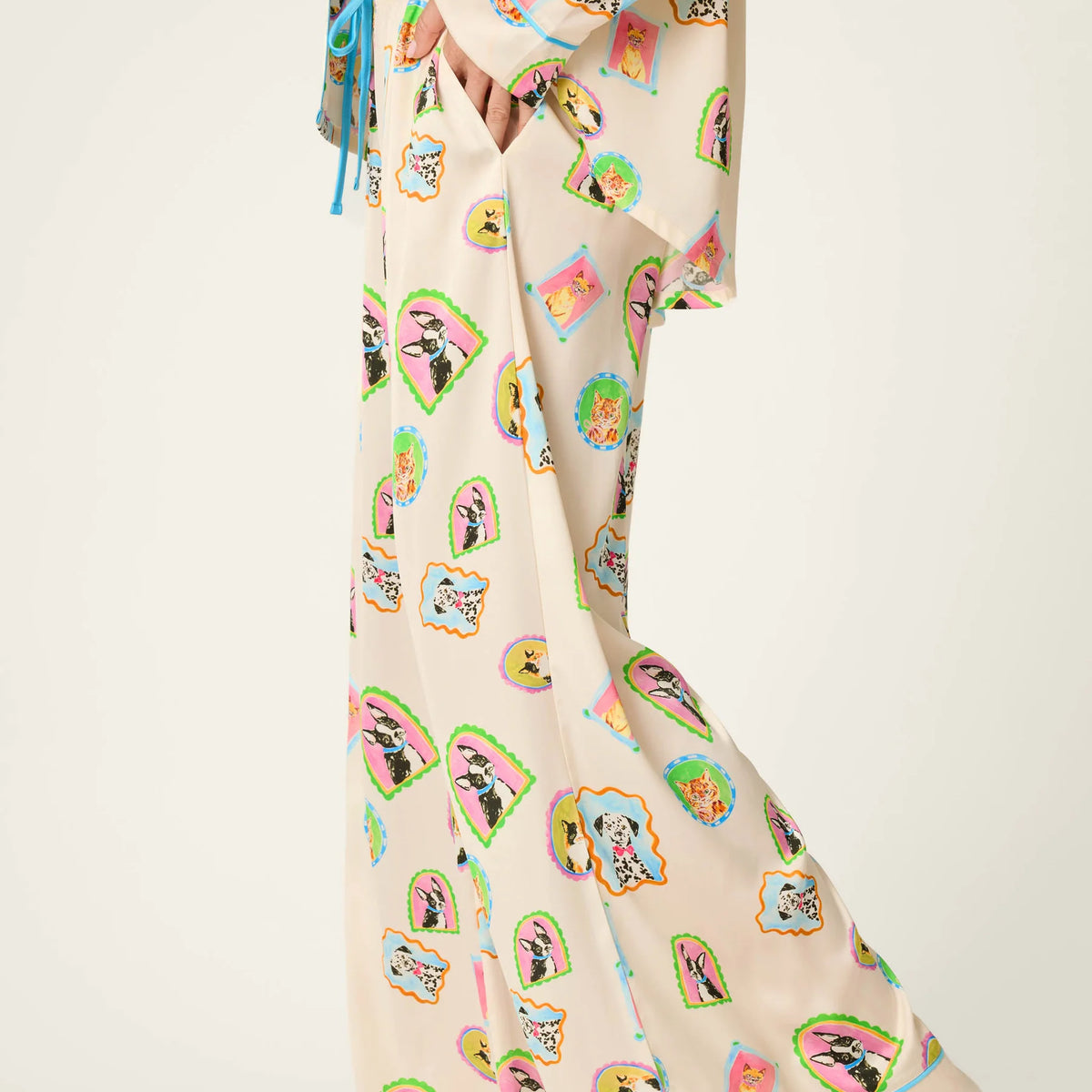 PJ Salvage Picture Purrfect satin pant side view — Cloud Nine Pajamas