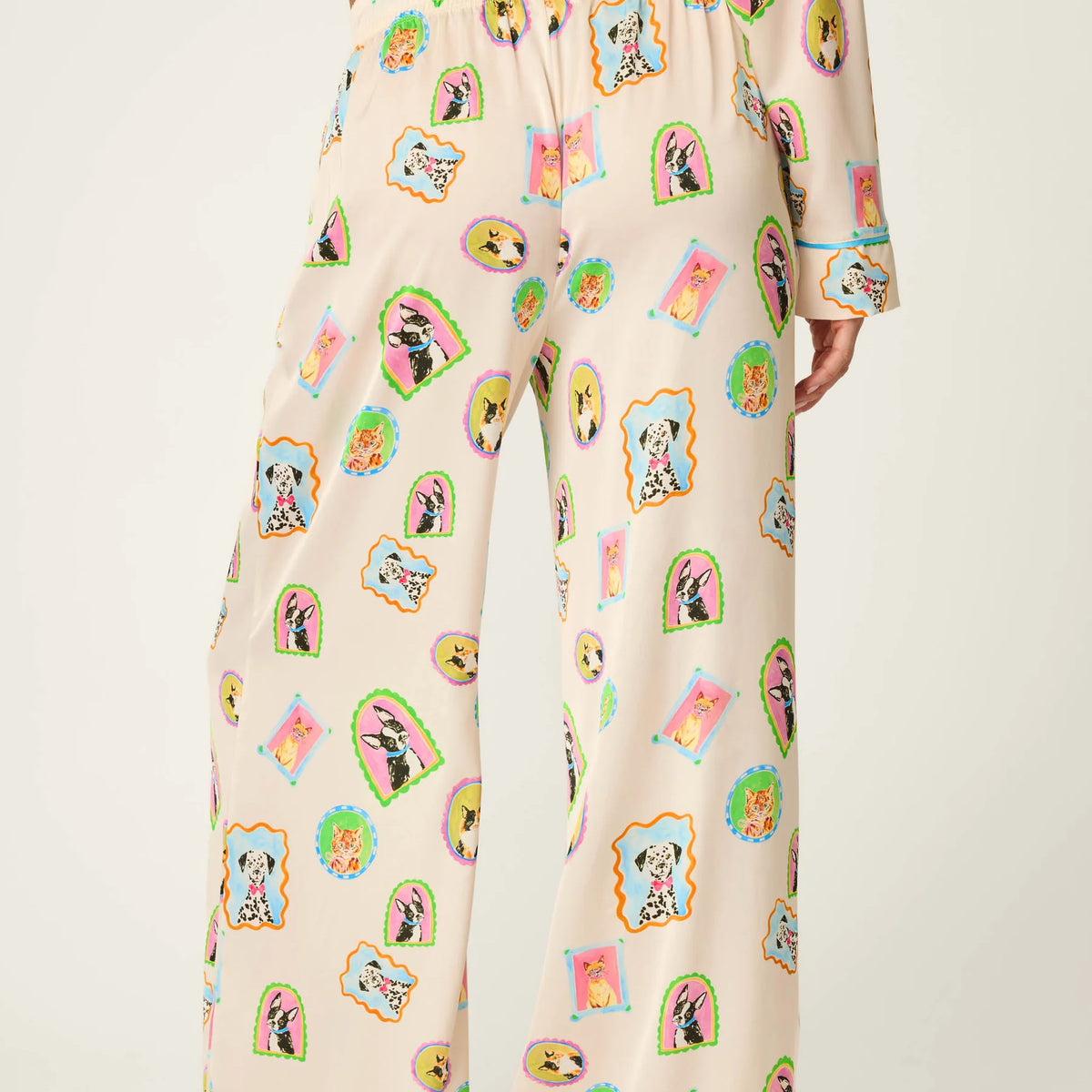 PJ Salvage Picture Purrfect satin wide-leg pant back view — Cloud Nine Pajamas