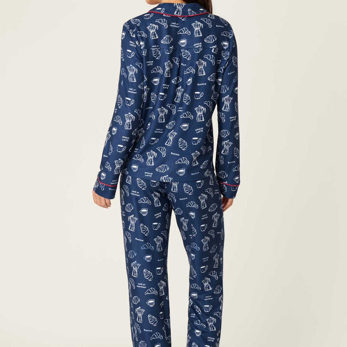 PJ Salvage Bonjour Babe set back view showing print — Cloud Nine Pajamas
