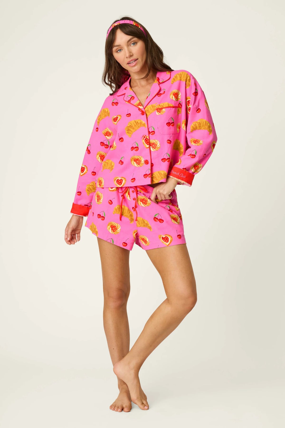 PJ Salvage Breakfast Pastry Print 3-Piece Short Flannel PJ Set front view — Cloud Nine Pajamas Edmonton