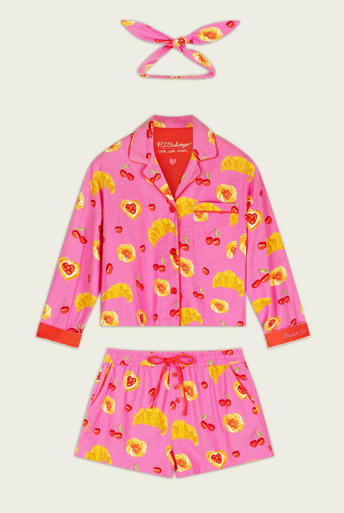 PJ Salvage Brunch Club short set headband included — Cloud Nine Pajamas