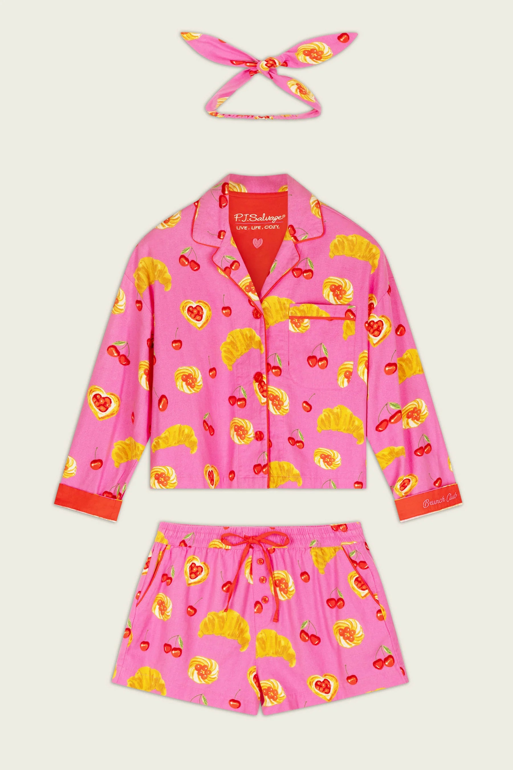 PJ Salvage Brunch Club short set headband included — Cloud Nine Pajamas