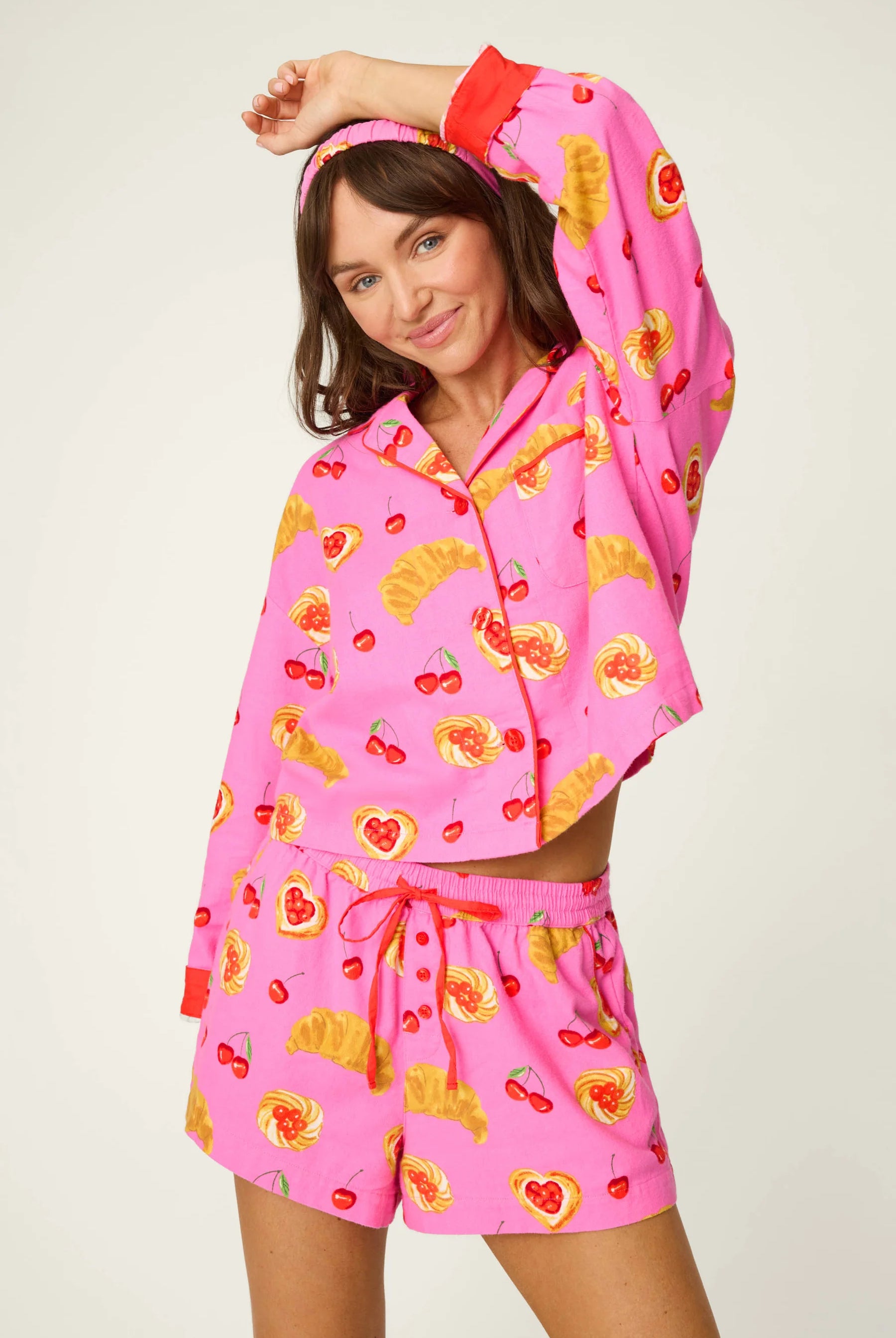 PJ Salvage Brunch Club short set cropped top and shorts detail — Cloud Nine Pajamas