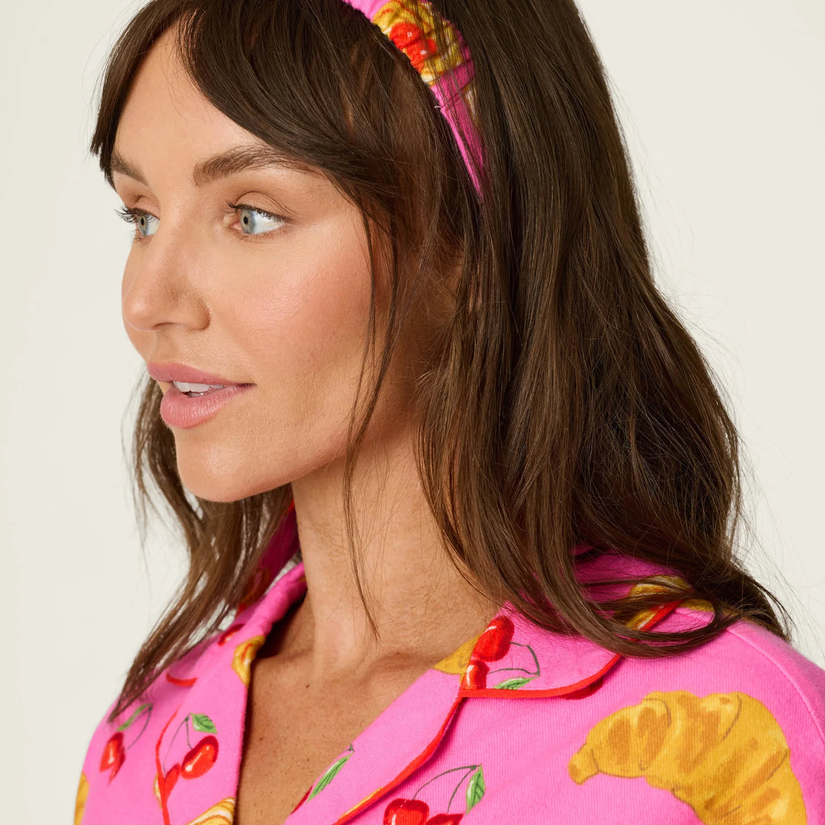 PJ Salvage Brunch Club short set model close-up — Cloud Nine Pajamas