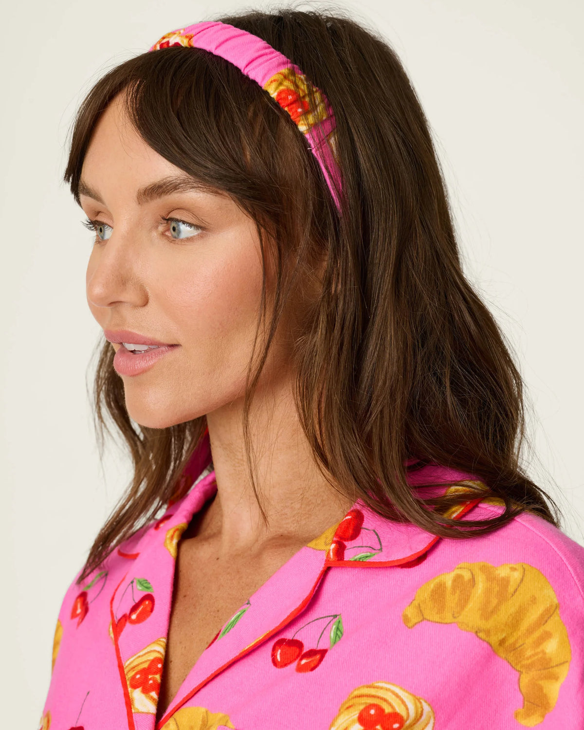 PJ Salvage Brunch Club short set model close-up — Cloud Nine Pajamas