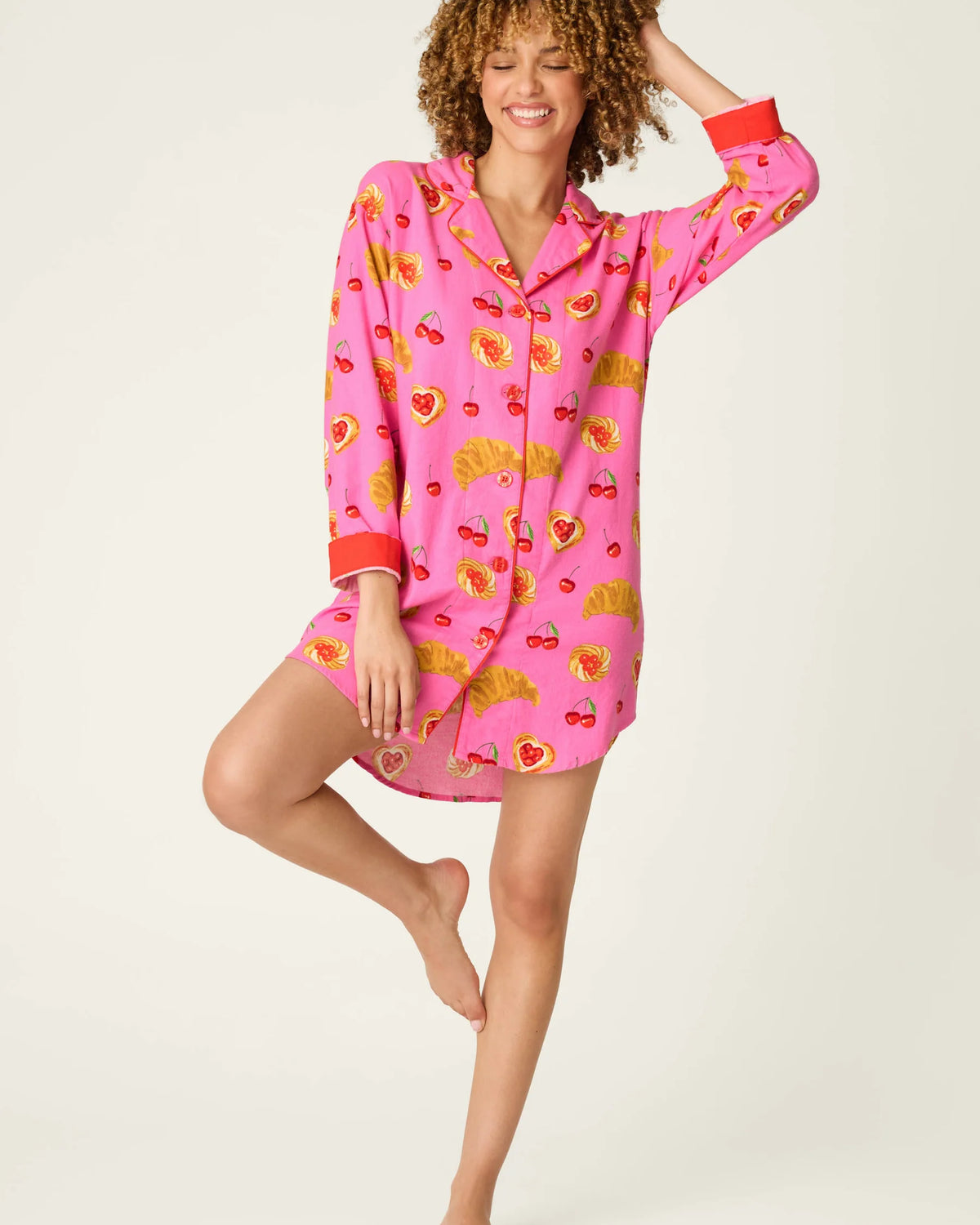 PJ Salvage Sweet Cherry Tart nightshirt lifestyle — Cloud Nine Pajamas Edmonton