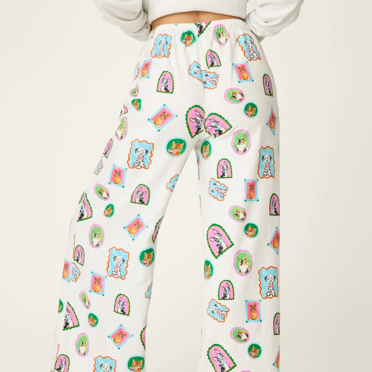 PJ Salvage Picture Purrfect flannel pant back view showing length — Cloud Nine Pajamas
