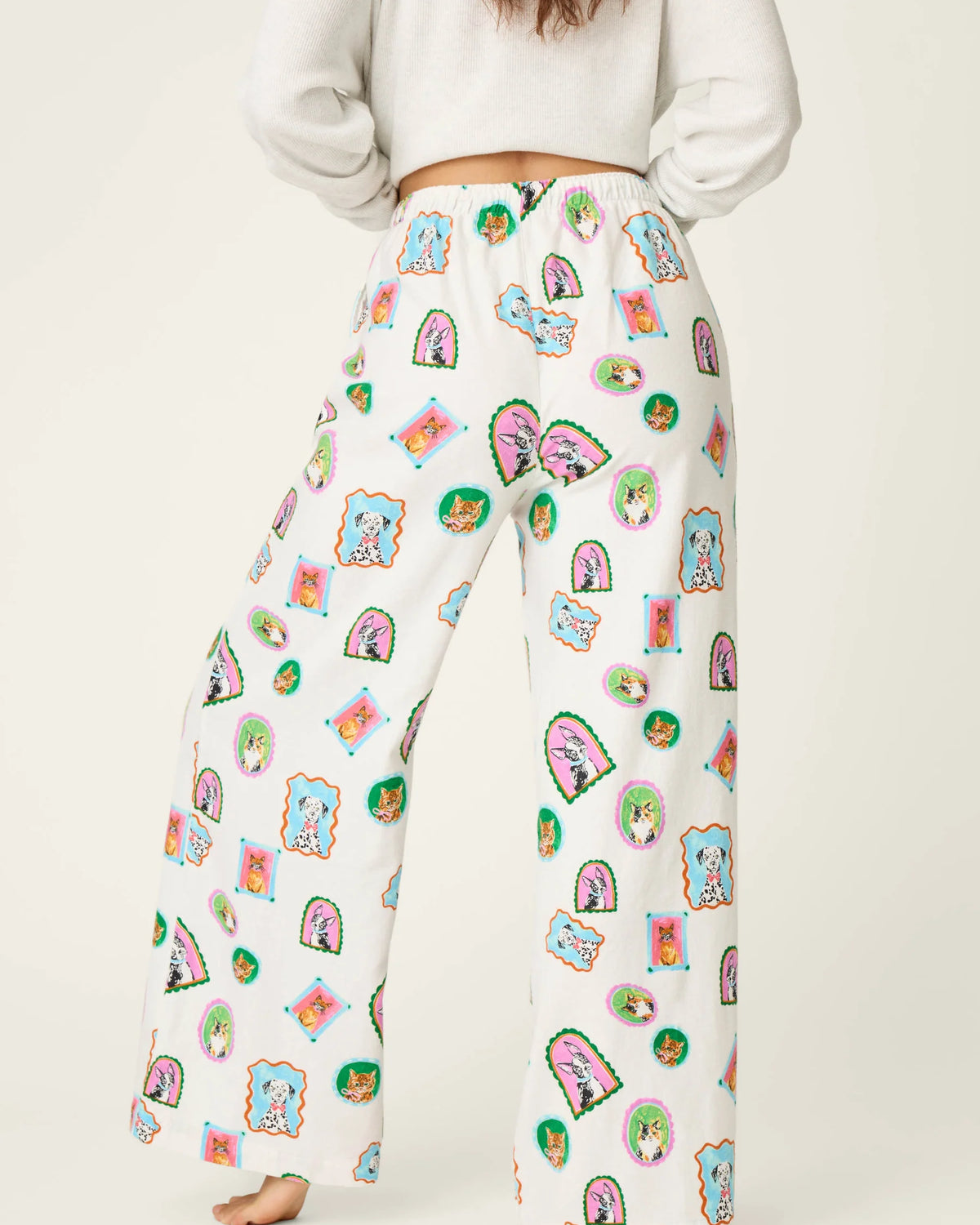 PJ Salvage Picture Purrfect flannel pant back view showing length — Cloud Nine Pajamas