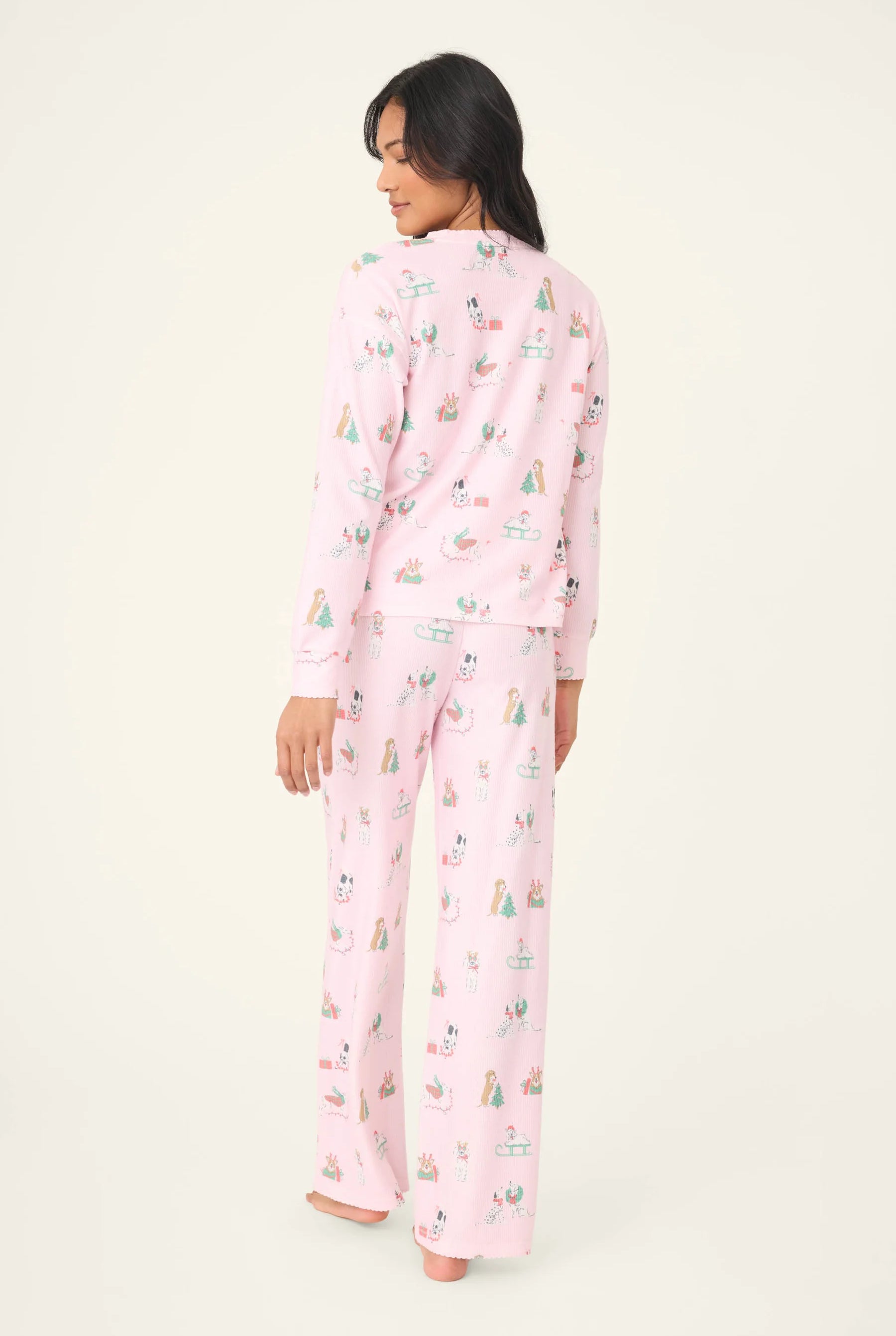 Peace & Pawlidays Dog Print Waffle PJ Set | Pink | PJ Salvage for Women showing back of pj set