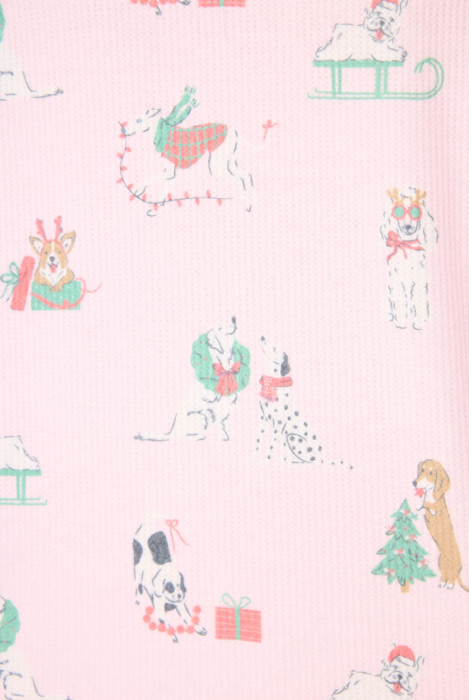 Peace & Pawlidays Dog Print Waffle PJ Set | Pink | PJ Salvage for Women close up of the print
