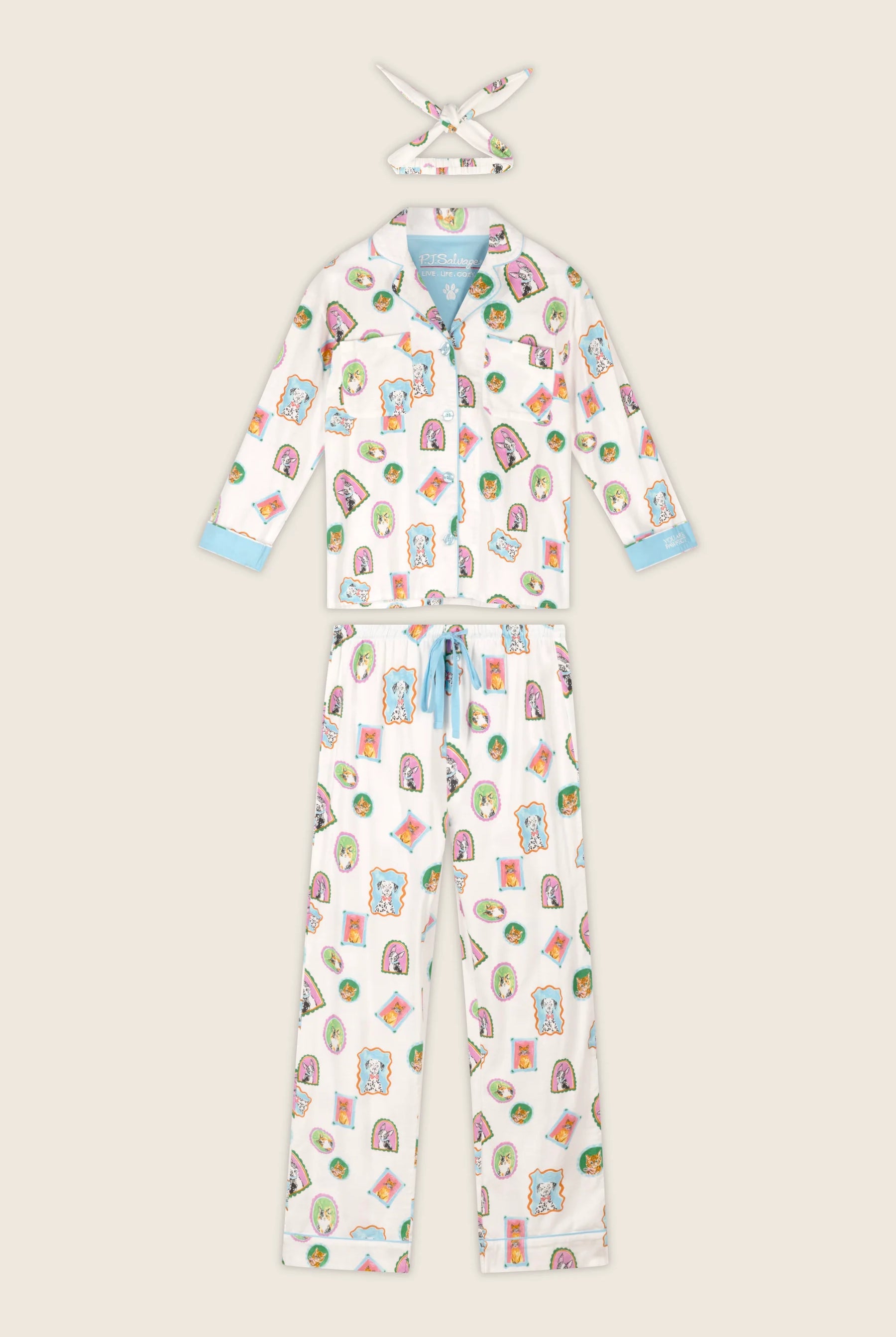 PJ Salvage Picture Purrfect 3-piece set with hair wrap included — Cloud Nine Pajamas