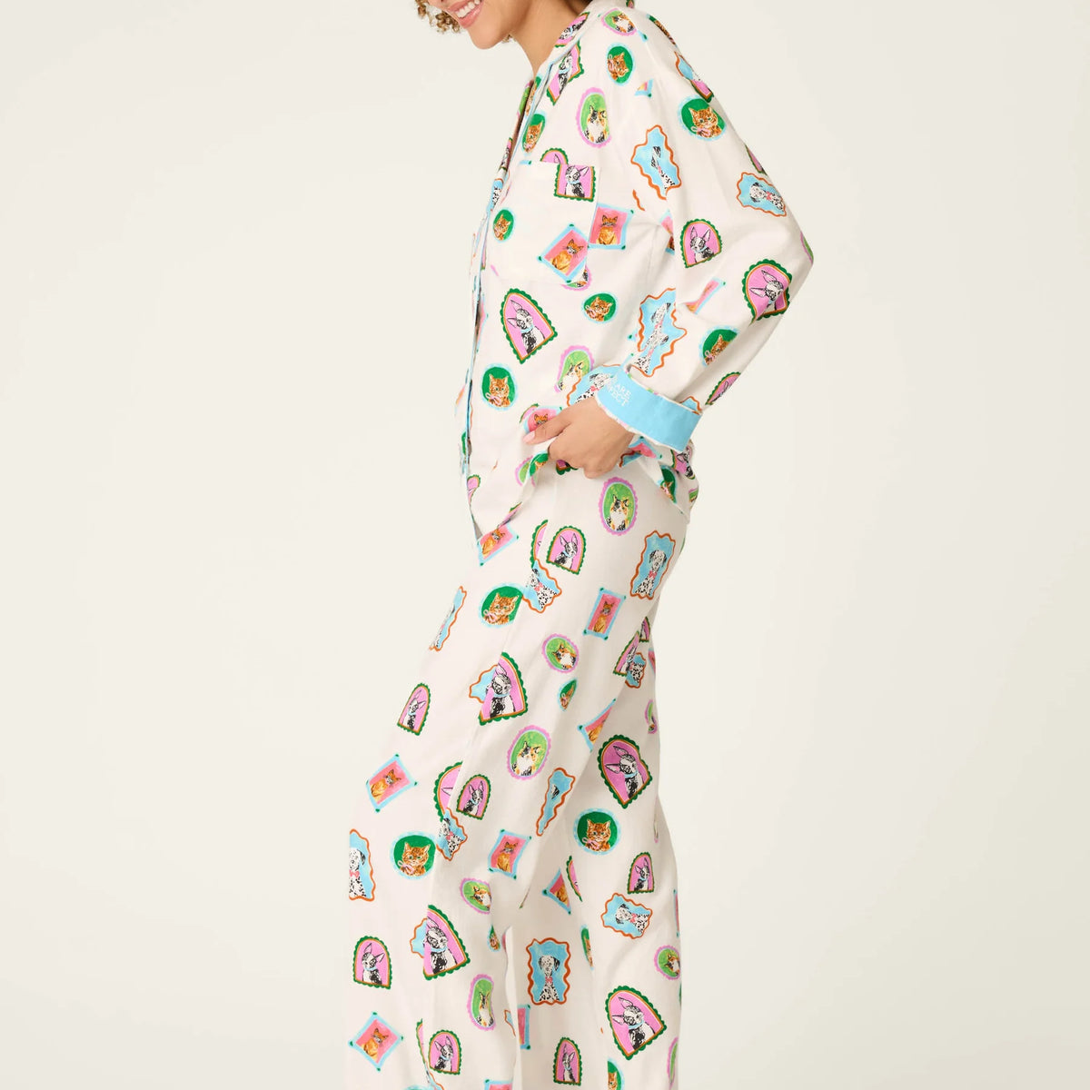 PJ Salvage Picture Purrfect flannel set wide-leg pant detail — Cloud Nine Pajamas