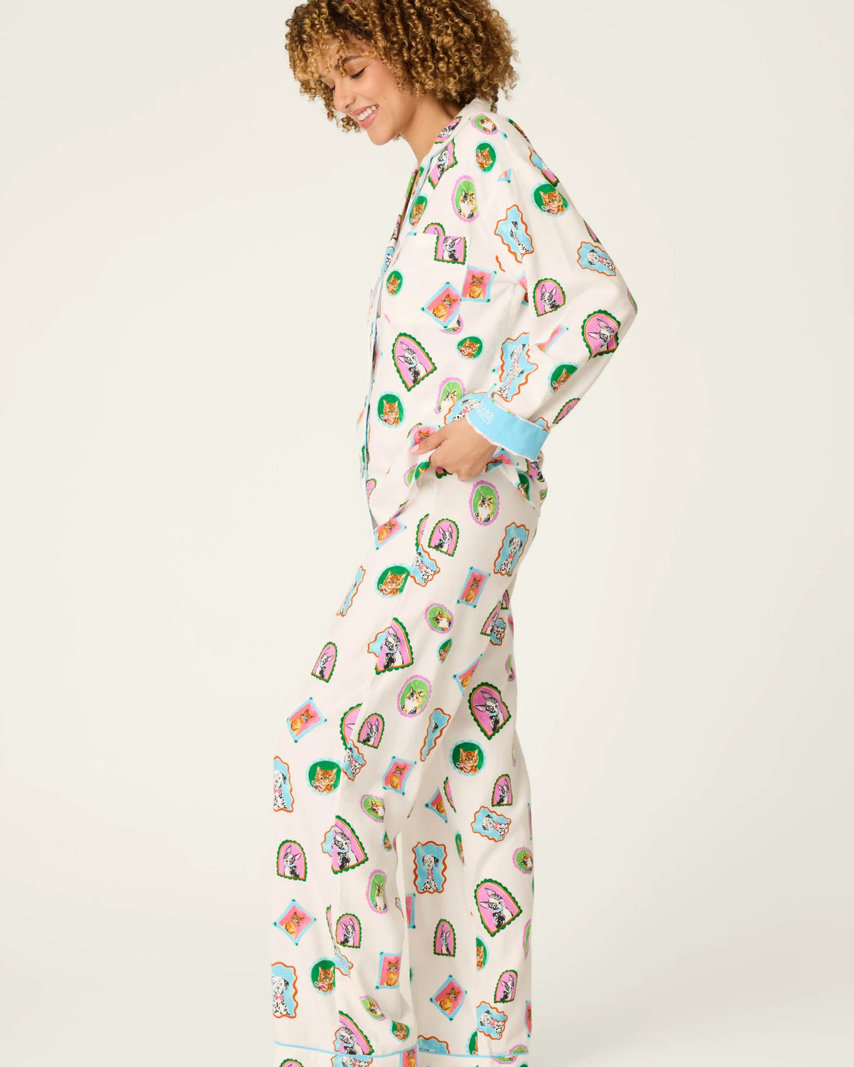 PJ Salvage Picture Purrfect flannel set wide-leg pant detail — Cloud Nine Pajamas