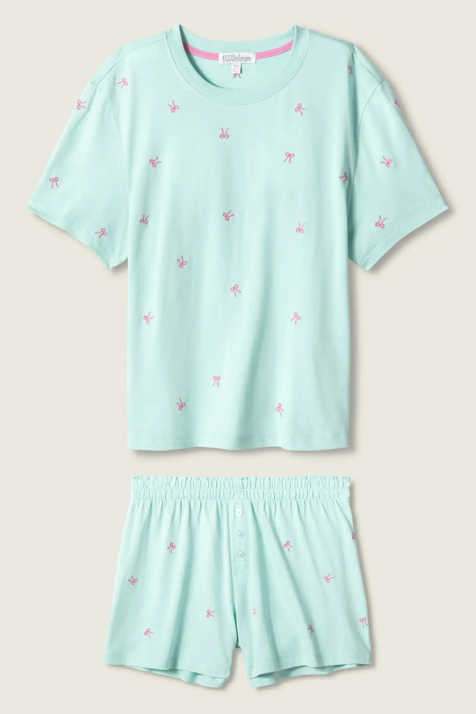 Women's mint cotton bow jersey lounge set pj salvage