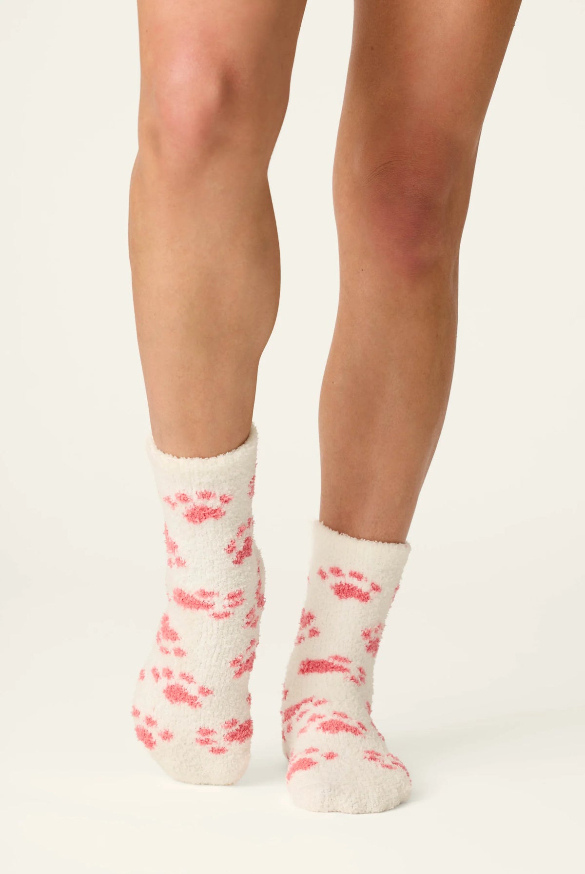 PJ Salvage Pink Paw Print Socks pawprint pattern close-up — Cloud Nine Pajamas