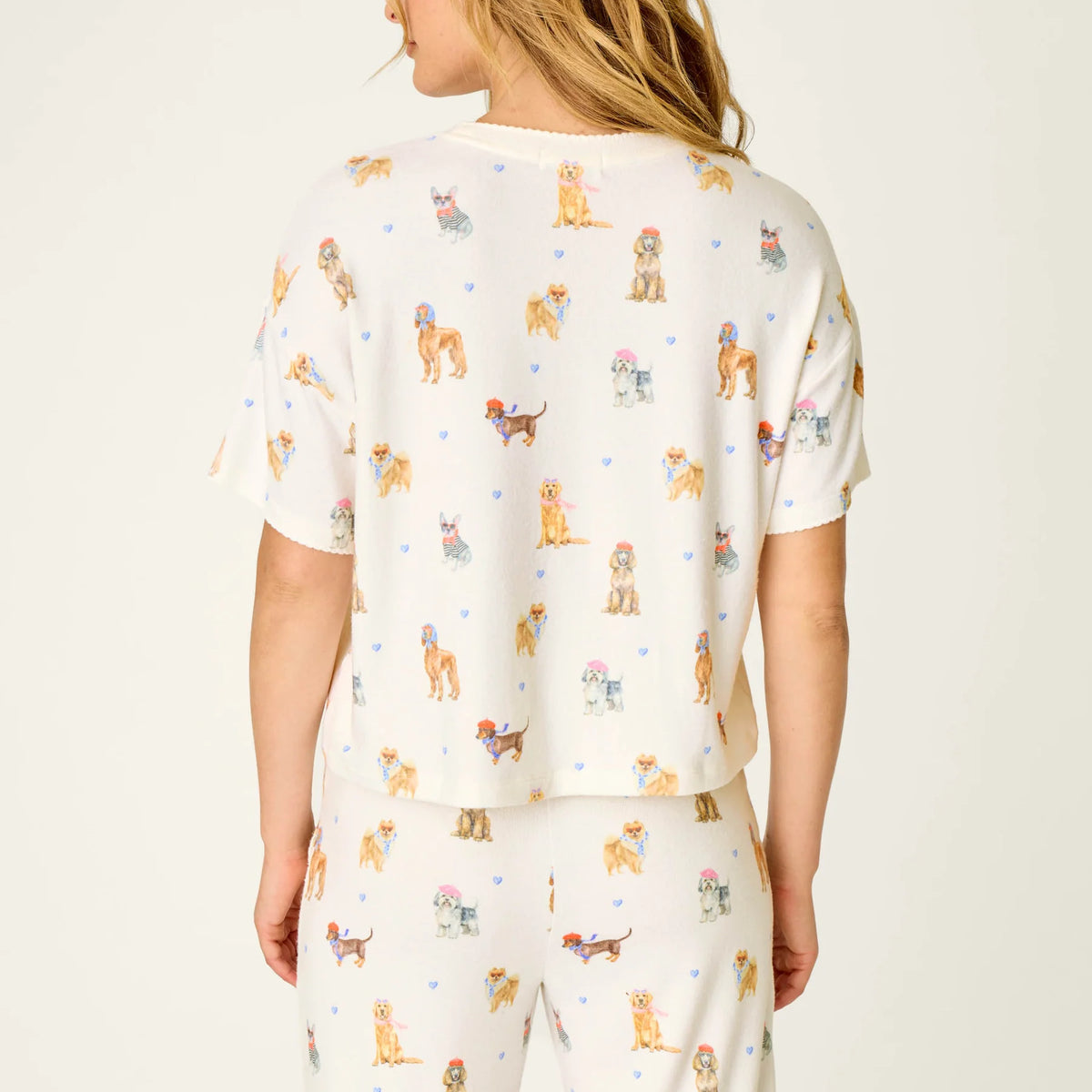 PJ Salvage Meet Me in Pawris Dog Print Short Sleeve Top and Jogger Set back view — Cloud Nine Pajamas Edmonton