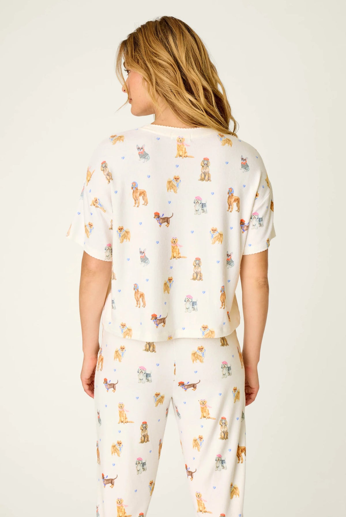 PJ Salvage Meet Me in Pawris Dog Print Short Sleeve Top and Jogger Set back view — Cloud Nine Pajamas Edmonton