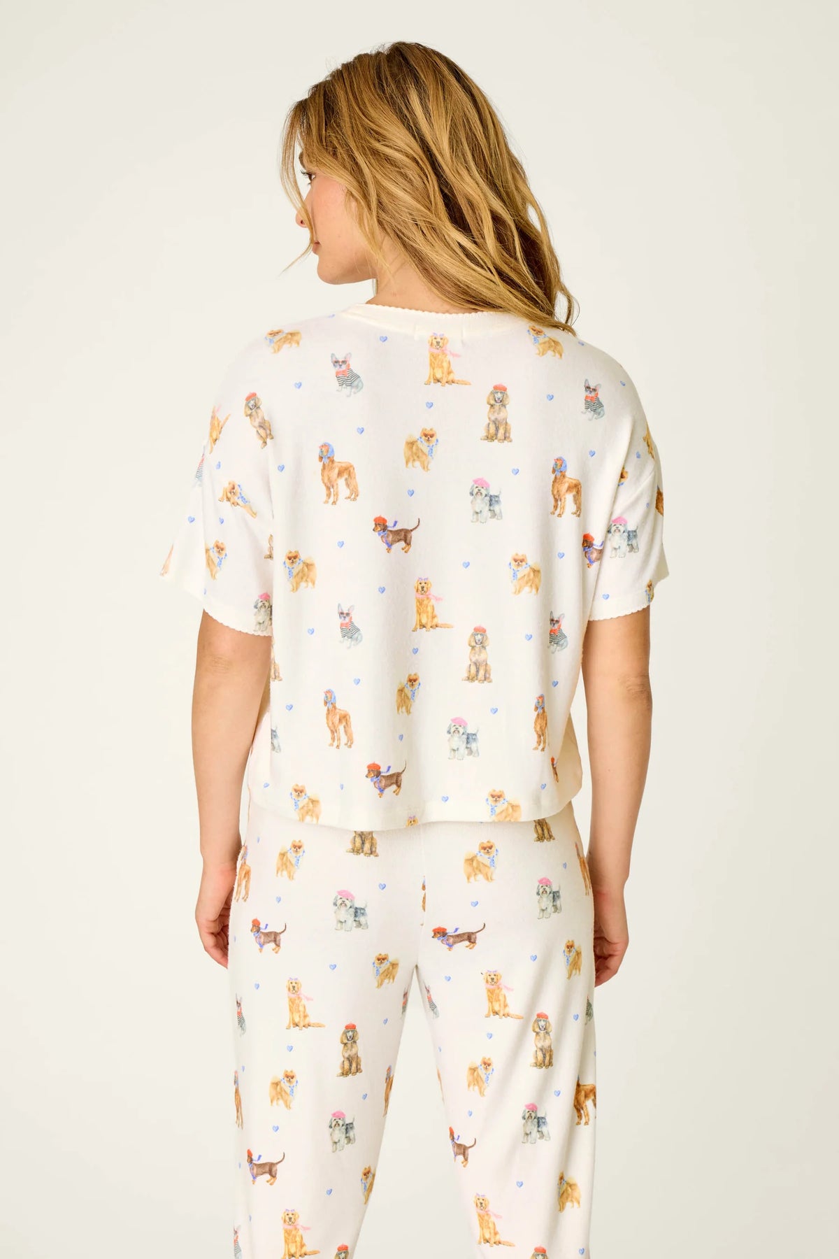 PJ Salvage Meet Me in Pawris Dog Print Short Sleeve Top and Jogger Set back view — Cloud Nine Pajamas Edmonton