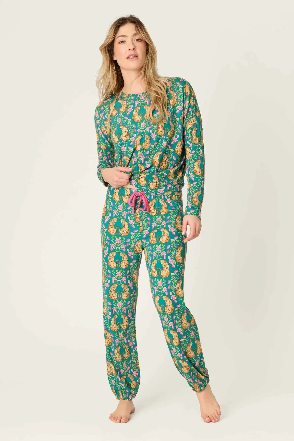 PJ Salvage Top/Jogger PJ Set Cheetah Bonita Dreams Print
