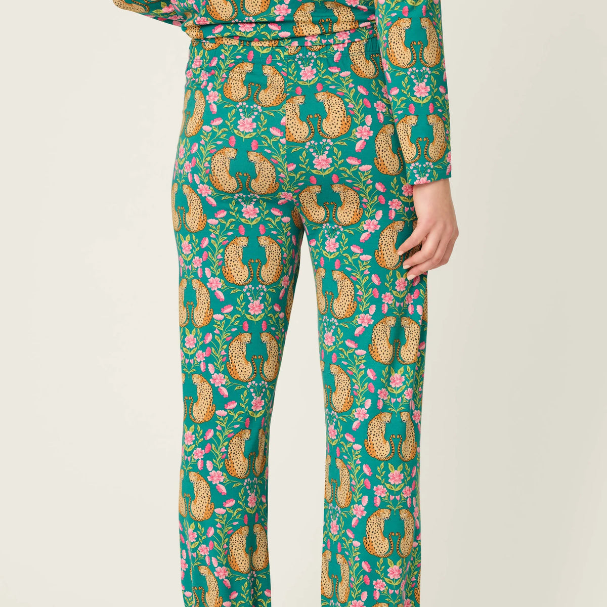 PJ Salvage Cheetah Bonita Dreams set model back view — Cloud Nine Pajamas