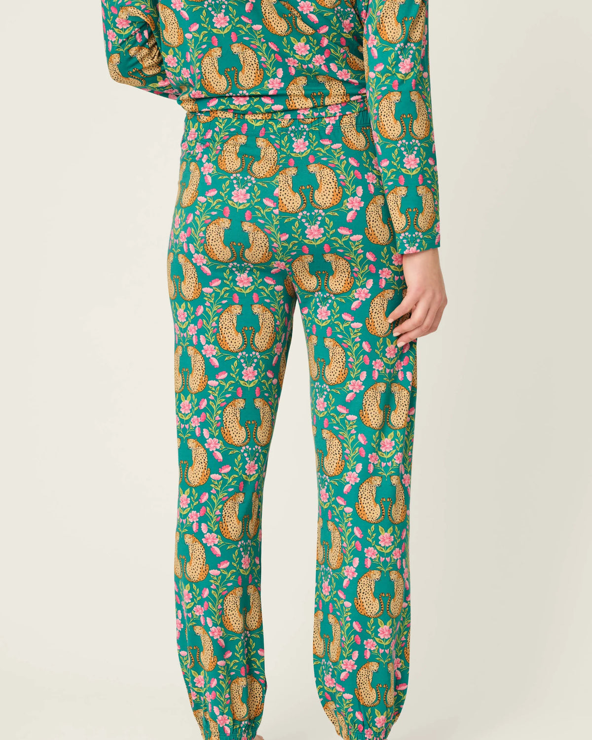 PJ Salvage Cheetah Bonita Dreams set model back view — Cloud Nine Pajamas