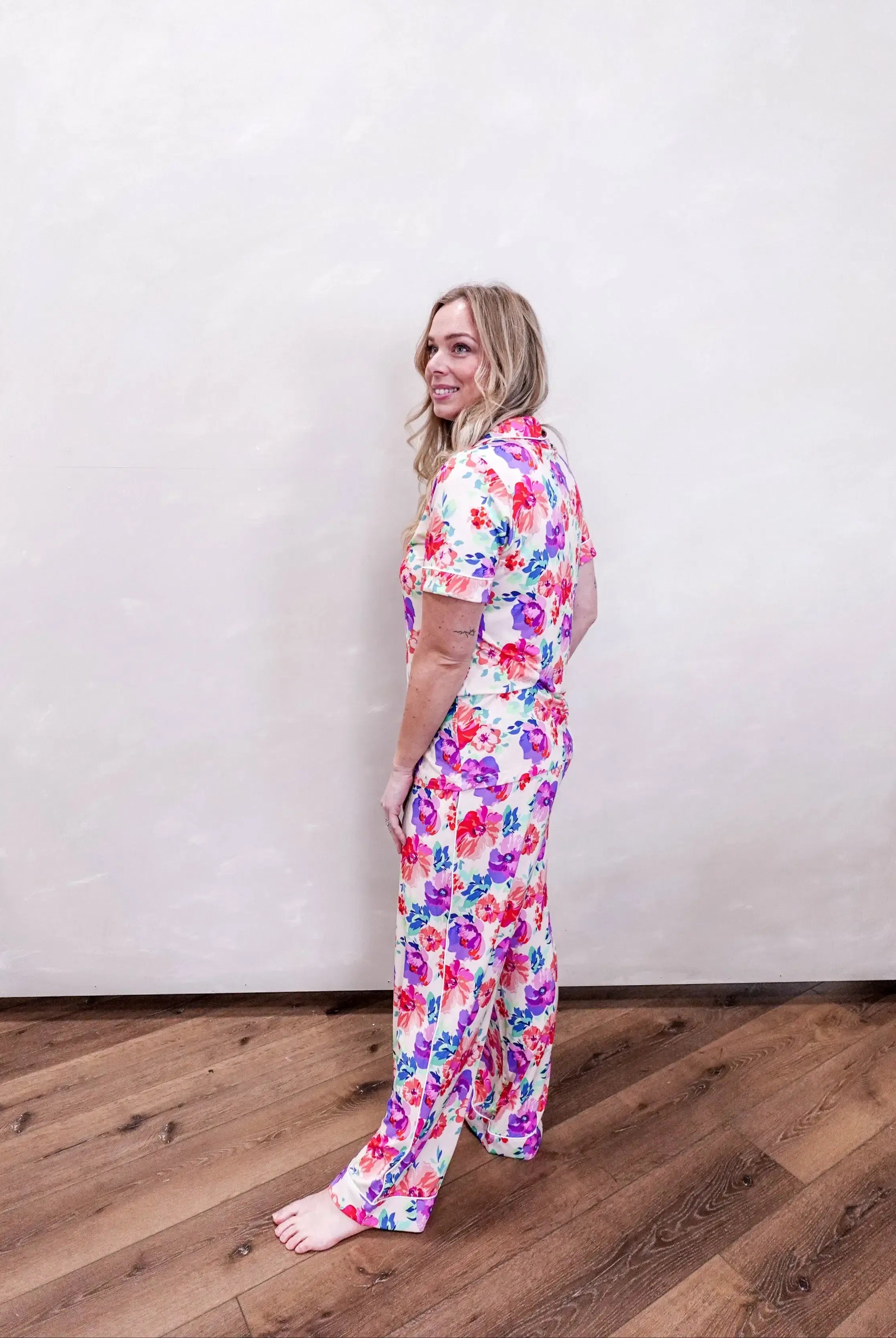 Short Sleeve Button Up Top/Straight Pant PJ Set - Bamboo | Blooming Love