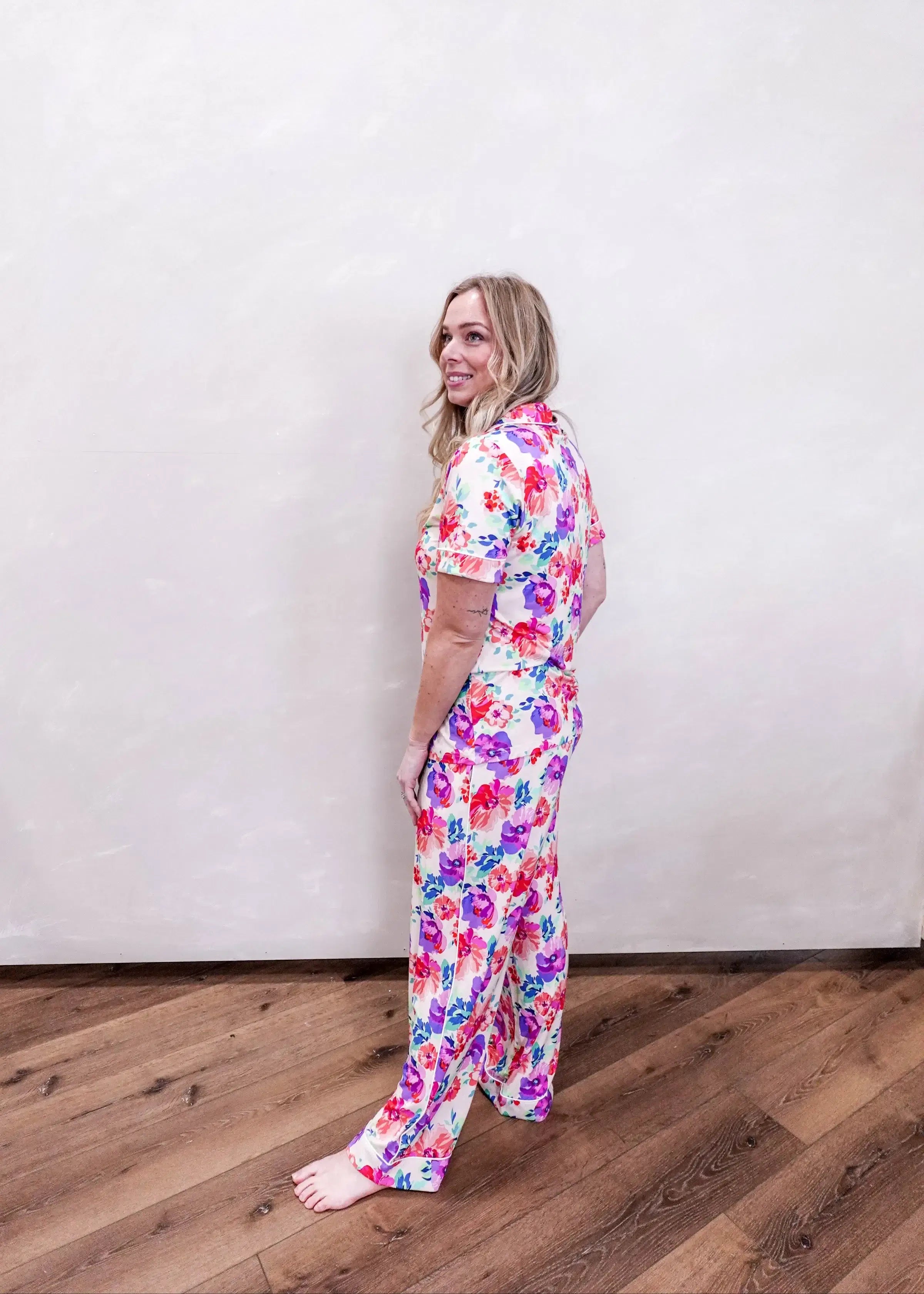 Short Sleeve Button Up Top/Straight Pant PJ Set - Bamboo | Blooming Love