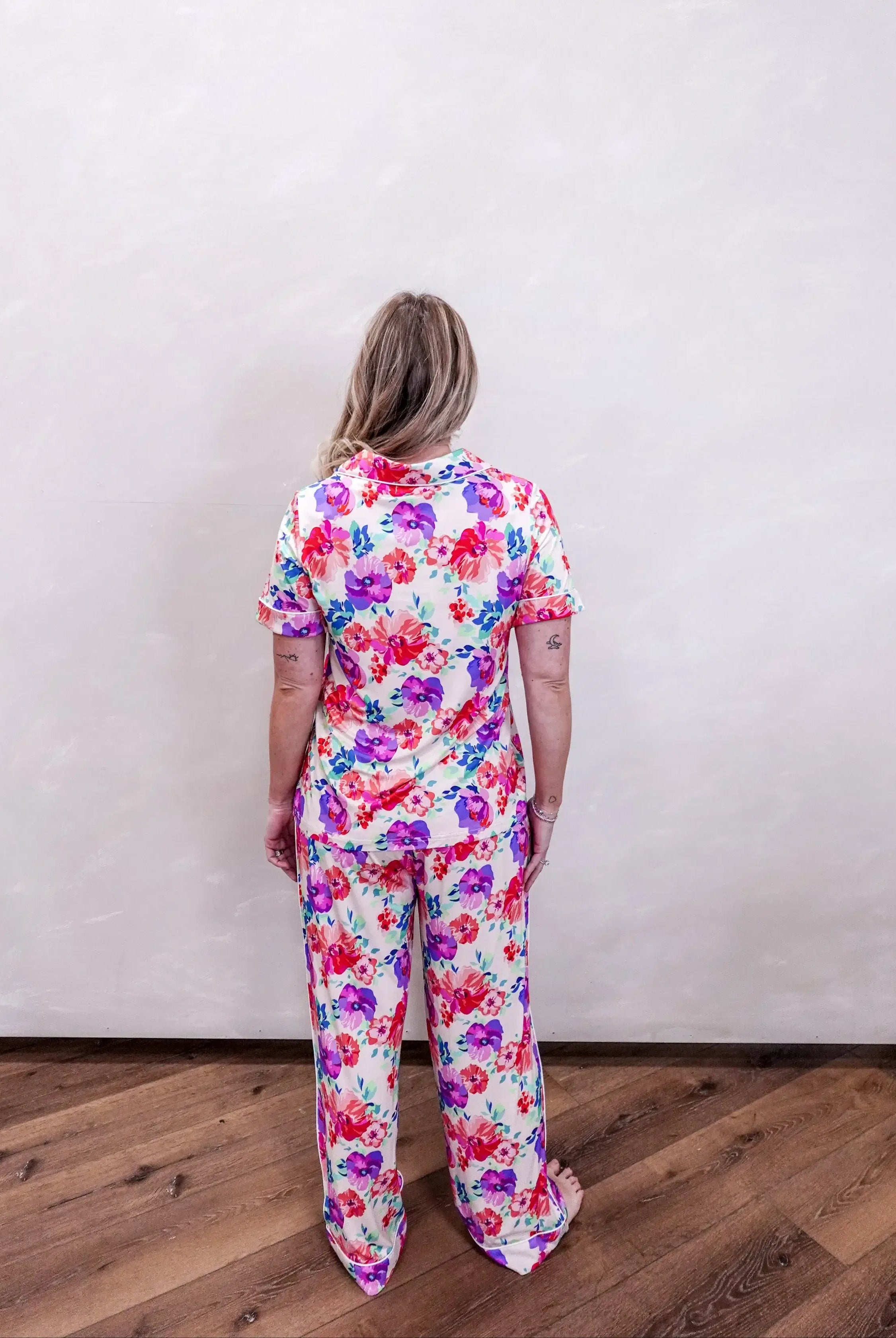 Short Sleeve Button Up Top/Straight Pant PJ Set - Bamboo | Blooming Love